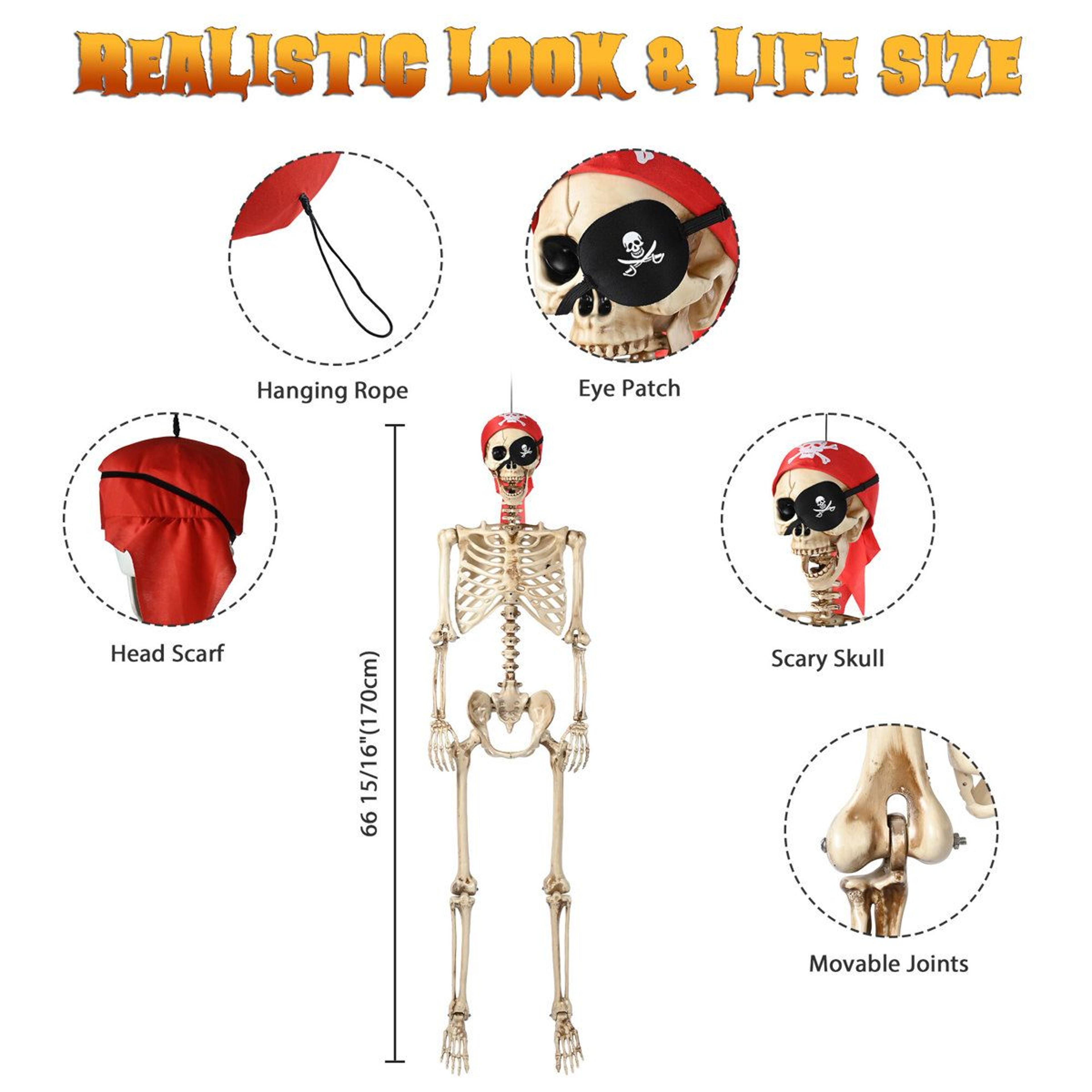 Life Size Pirate Skeleton Halloween Decoration Foldable Metal Display 2