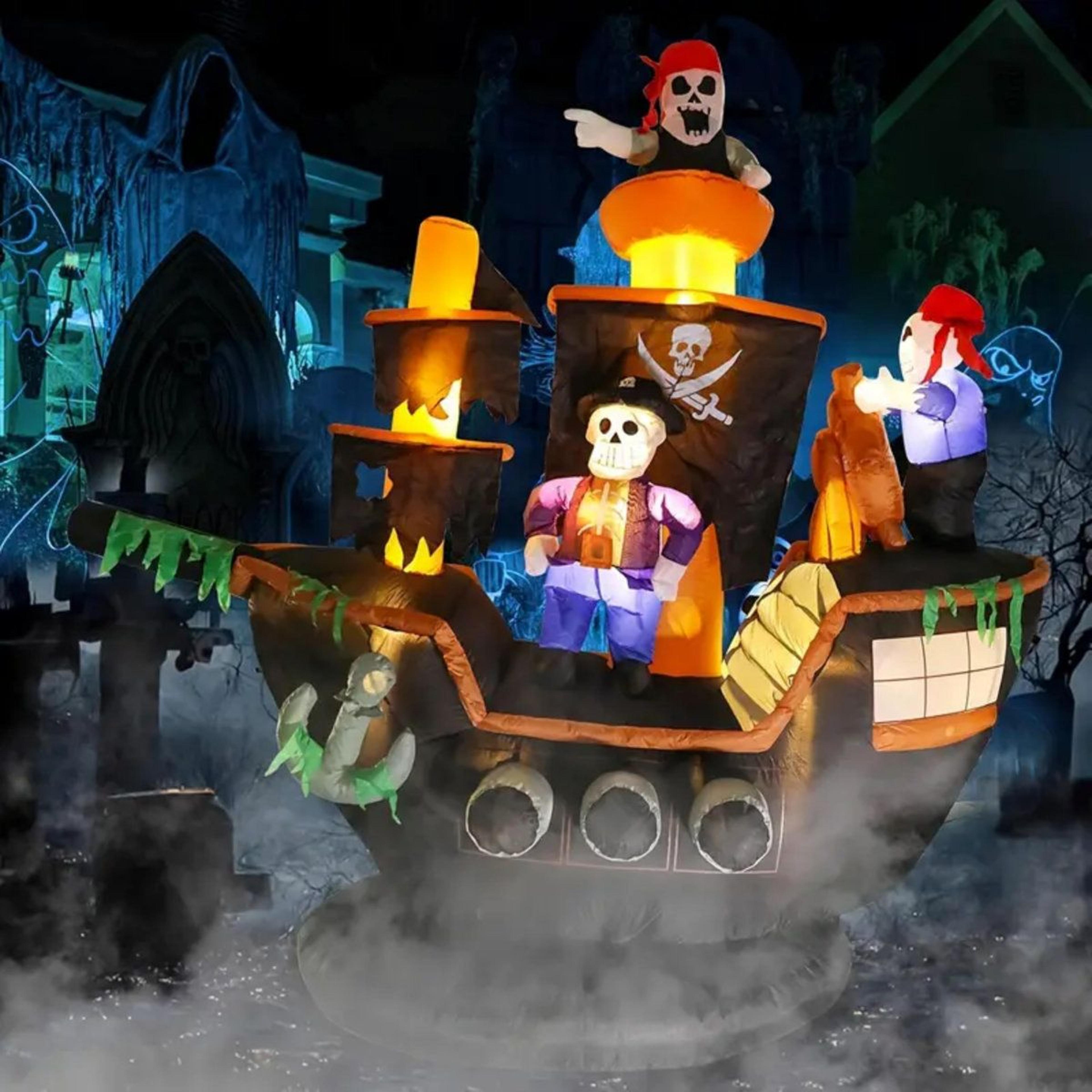 Halloween Inflatable Pirate Ship With Skeletons Ghosts And Lights 1