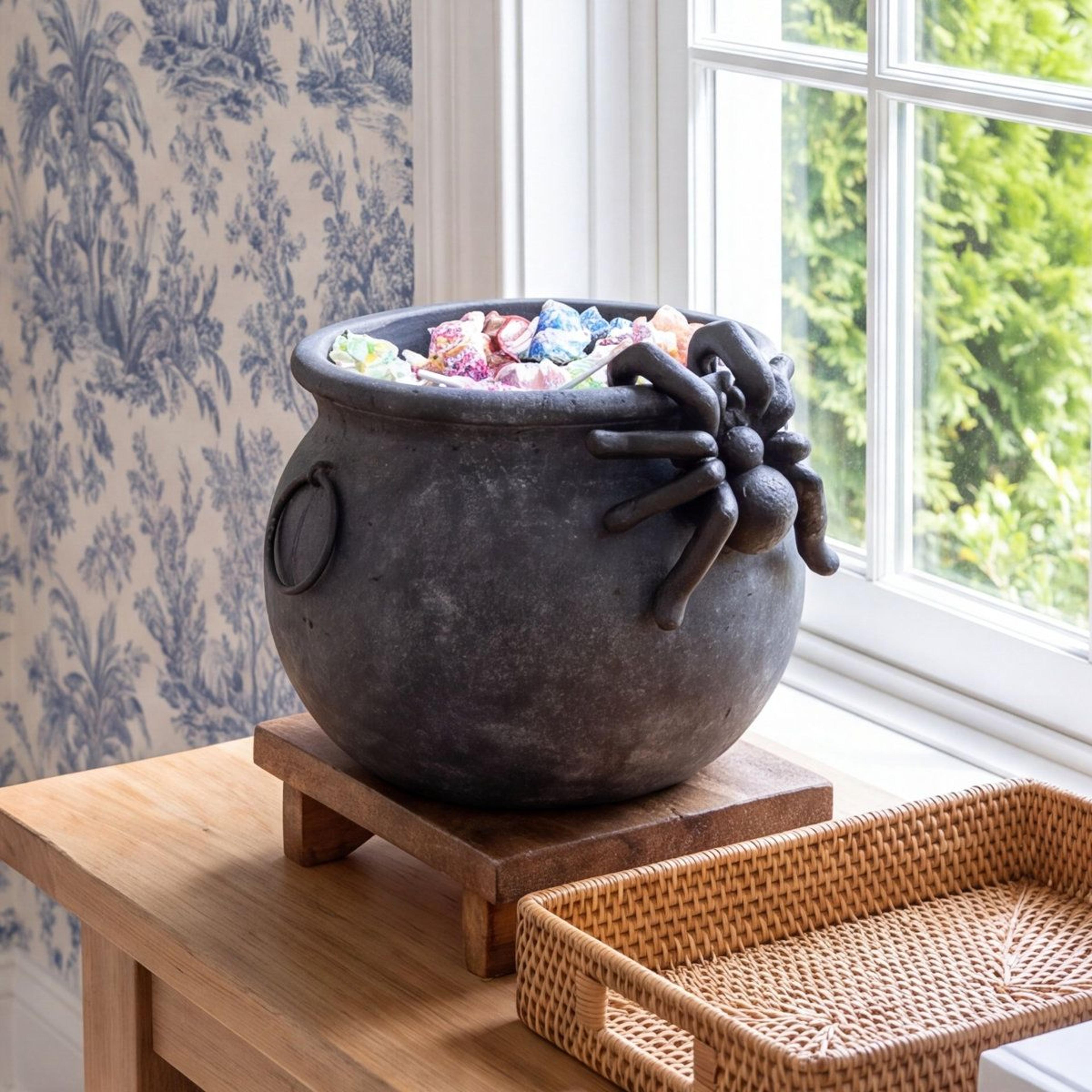witchs cauldron halloween decorative containers with removable spider accents
