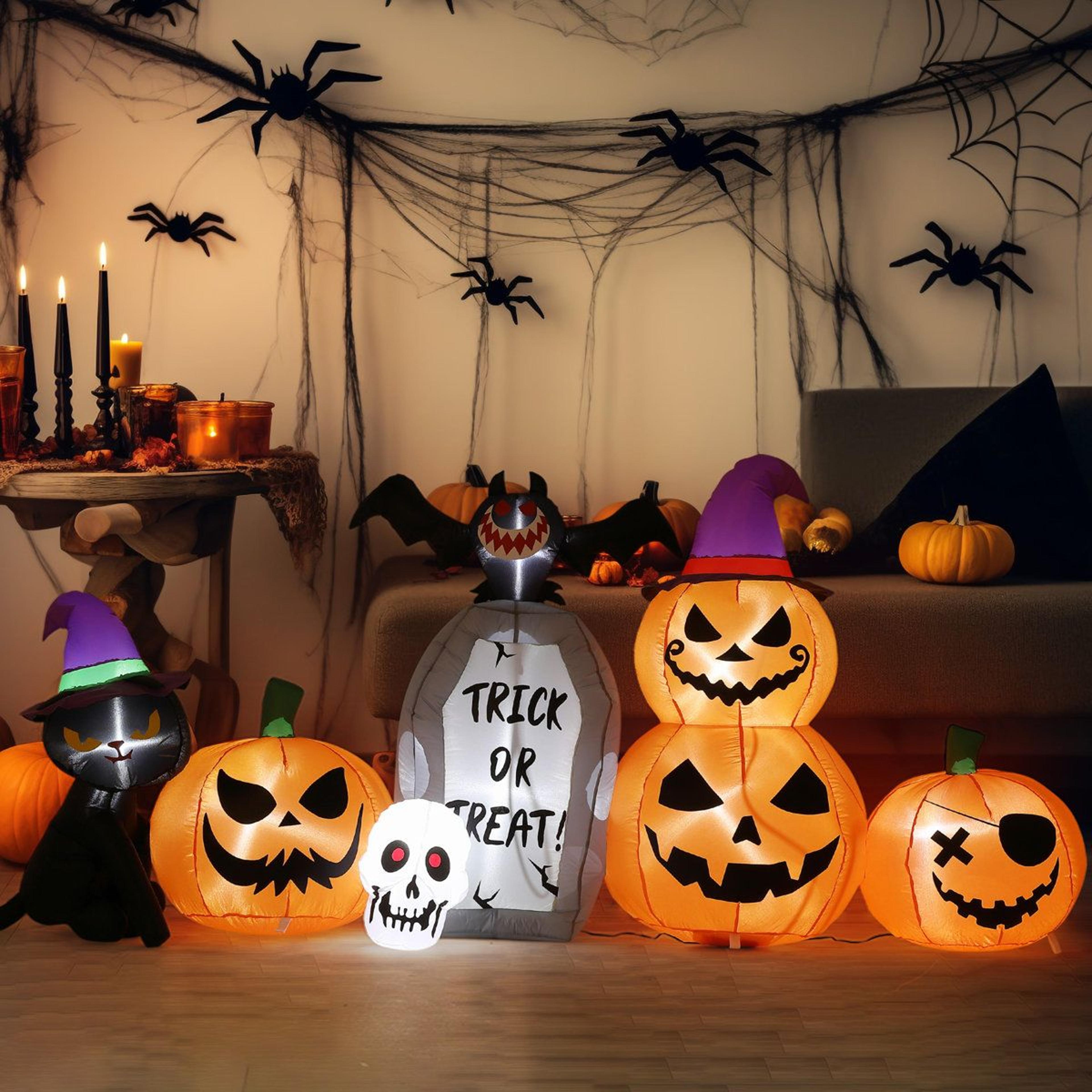 halloween inflatable outdoor decoration with pumpkin black cat and led lights