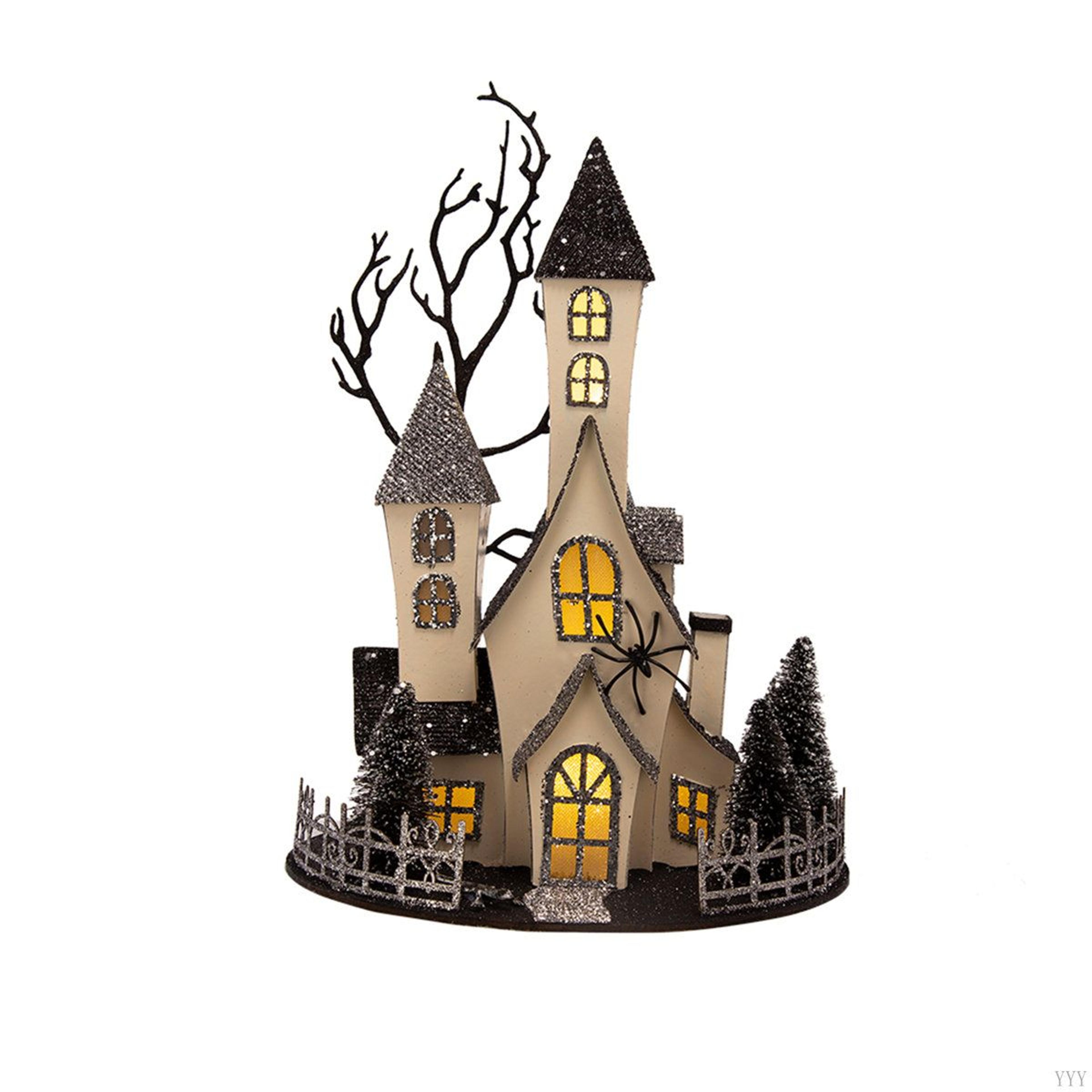 lighted haunted house halloween tabletop decoration with warm white lights