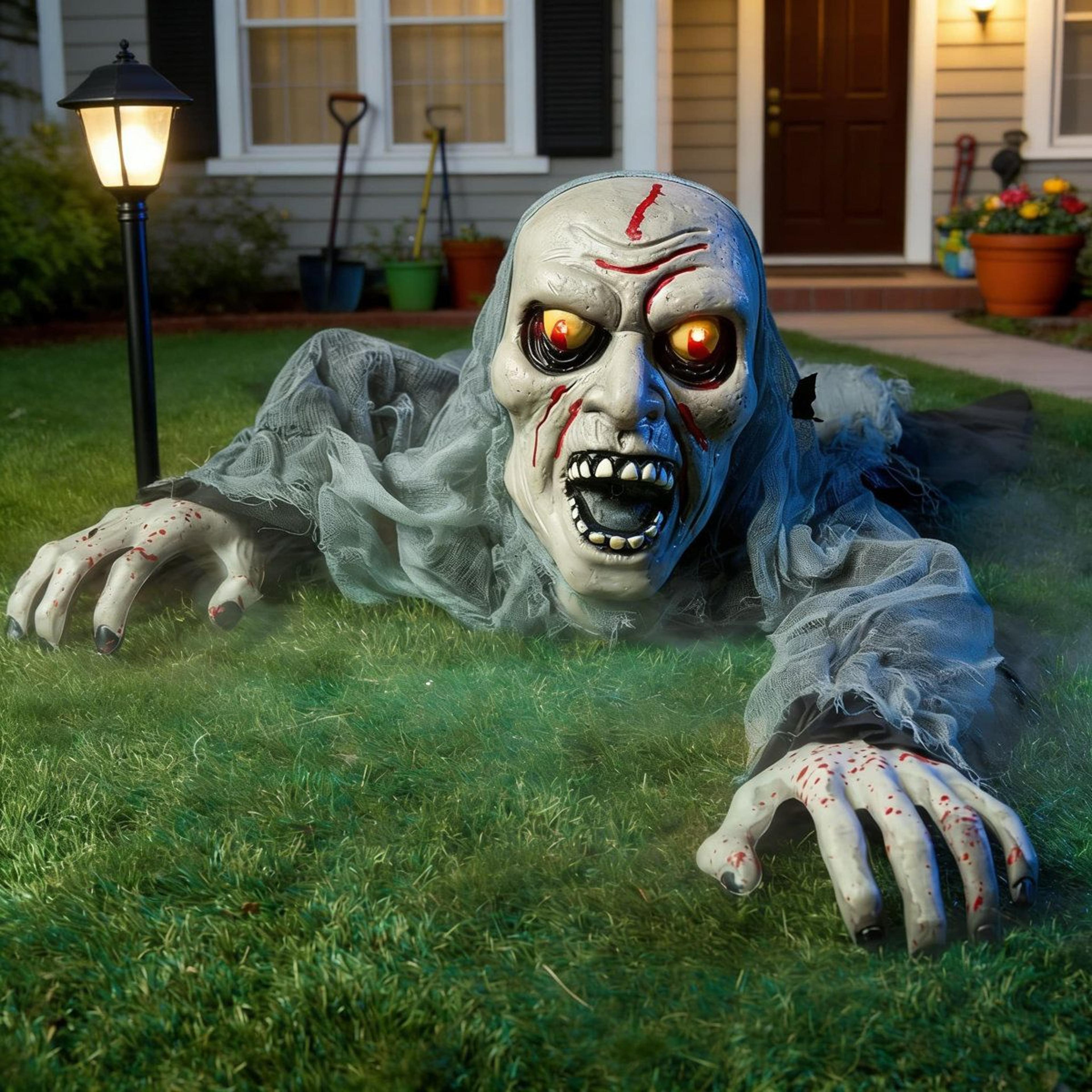 Light Up Zombie Groundbreaker Halloween Decoration With Sound And Motion Activation 2