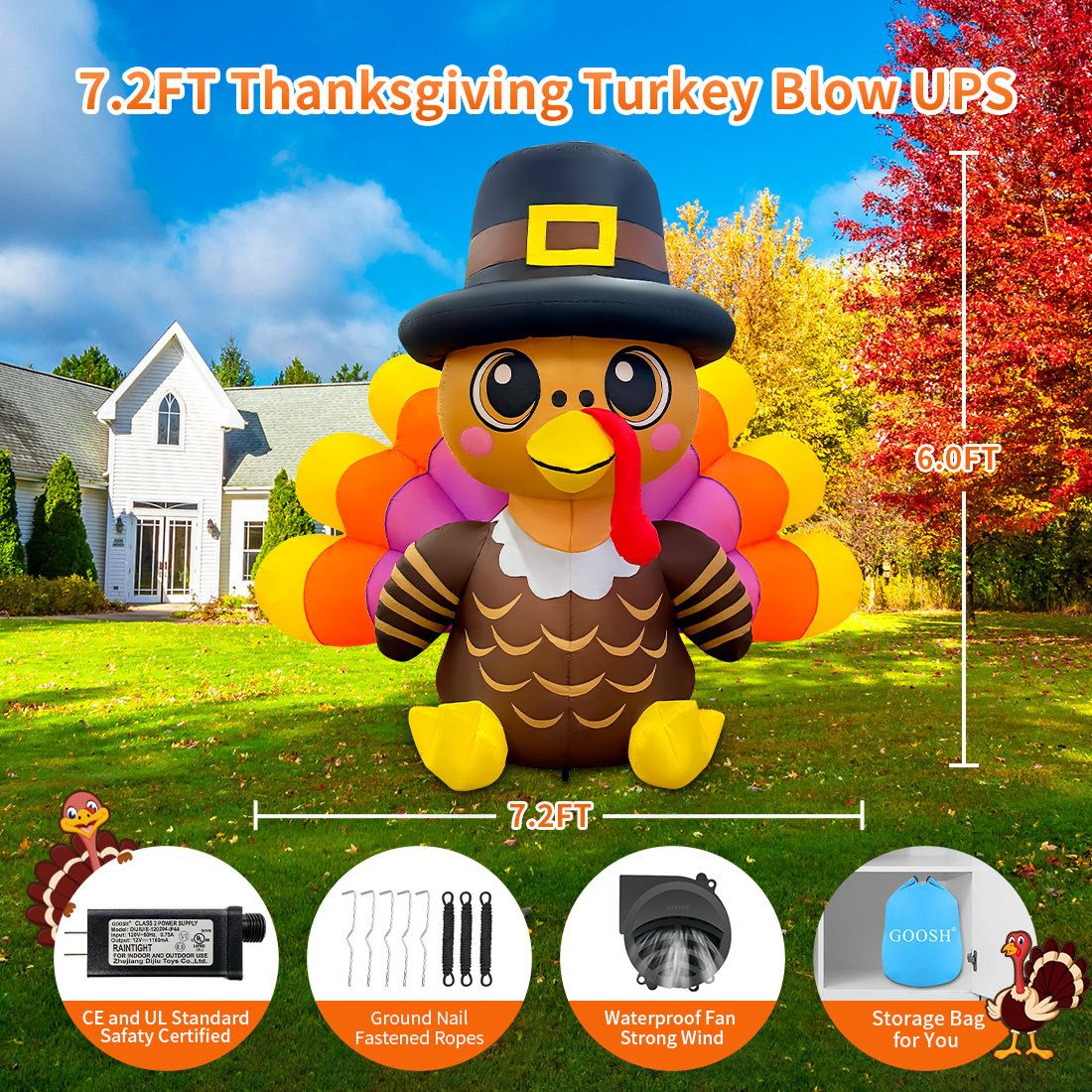 Thanksgiving Inflatable Turkey With Built In LED Lights For Outdoor Decor 2