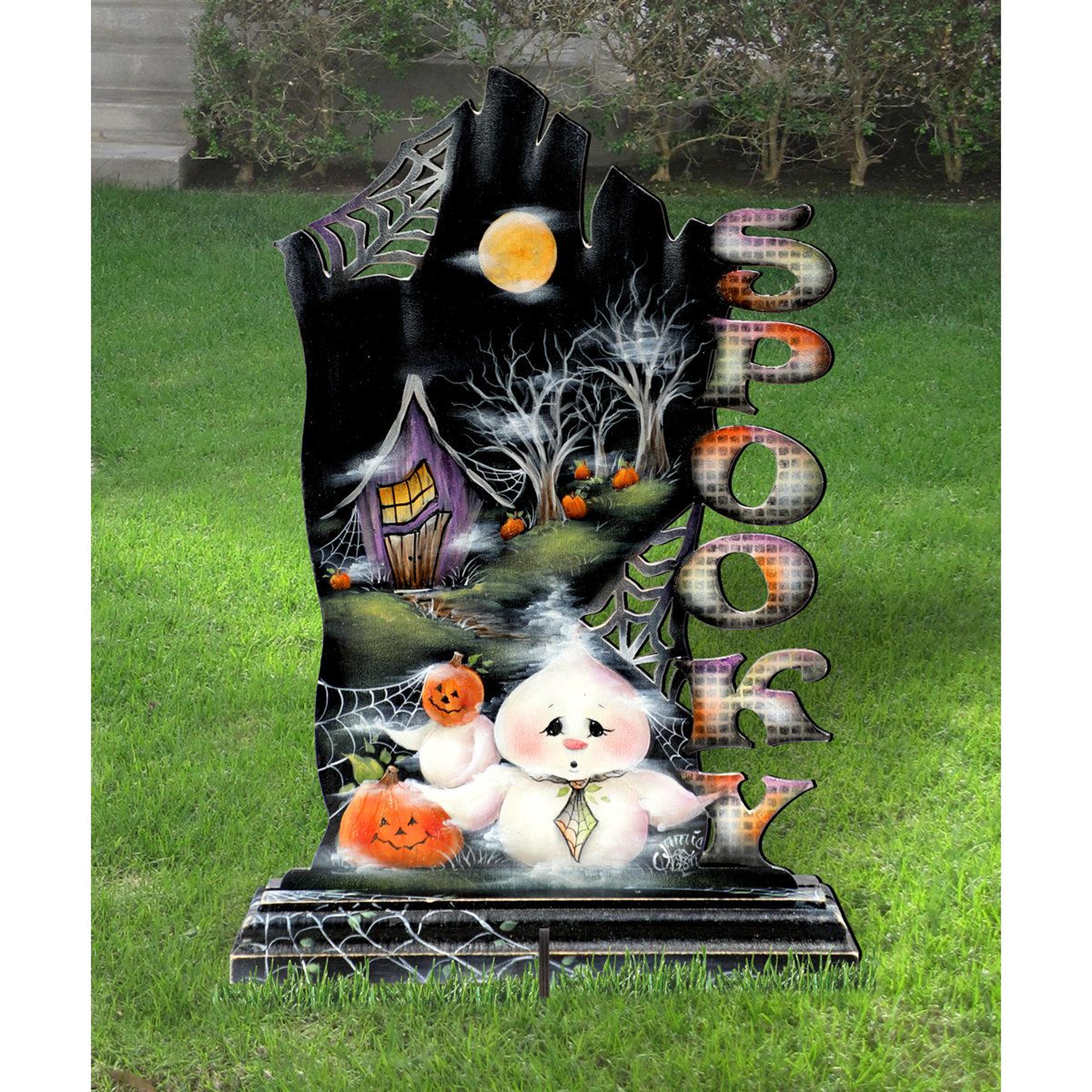 Outdoor Halloween Ghosts And Gravestone Decoration Weather Resistant Wooden Figurine 2