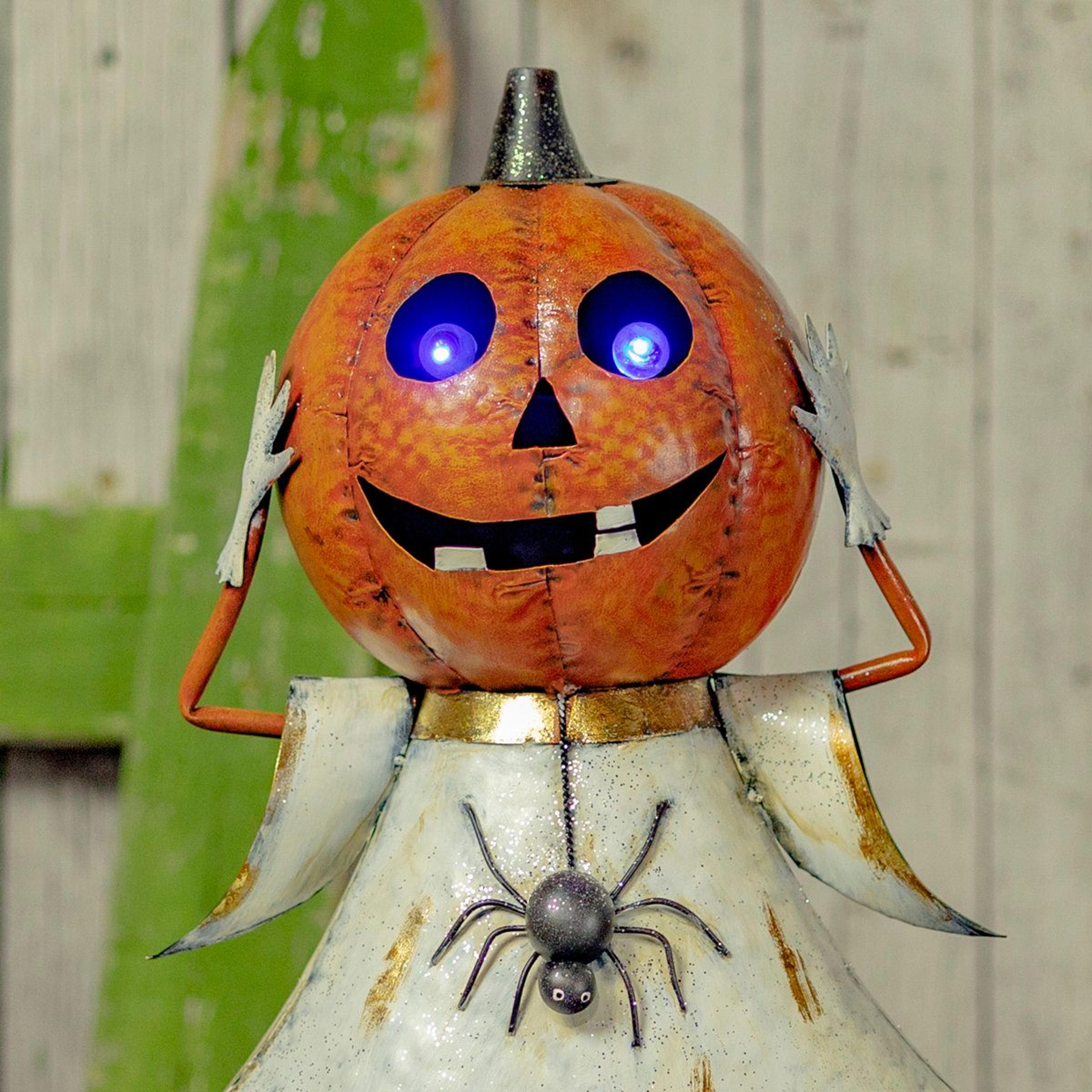 Lighted Halloween Jack O Lantern And Spider Metal Decorative Accent 2