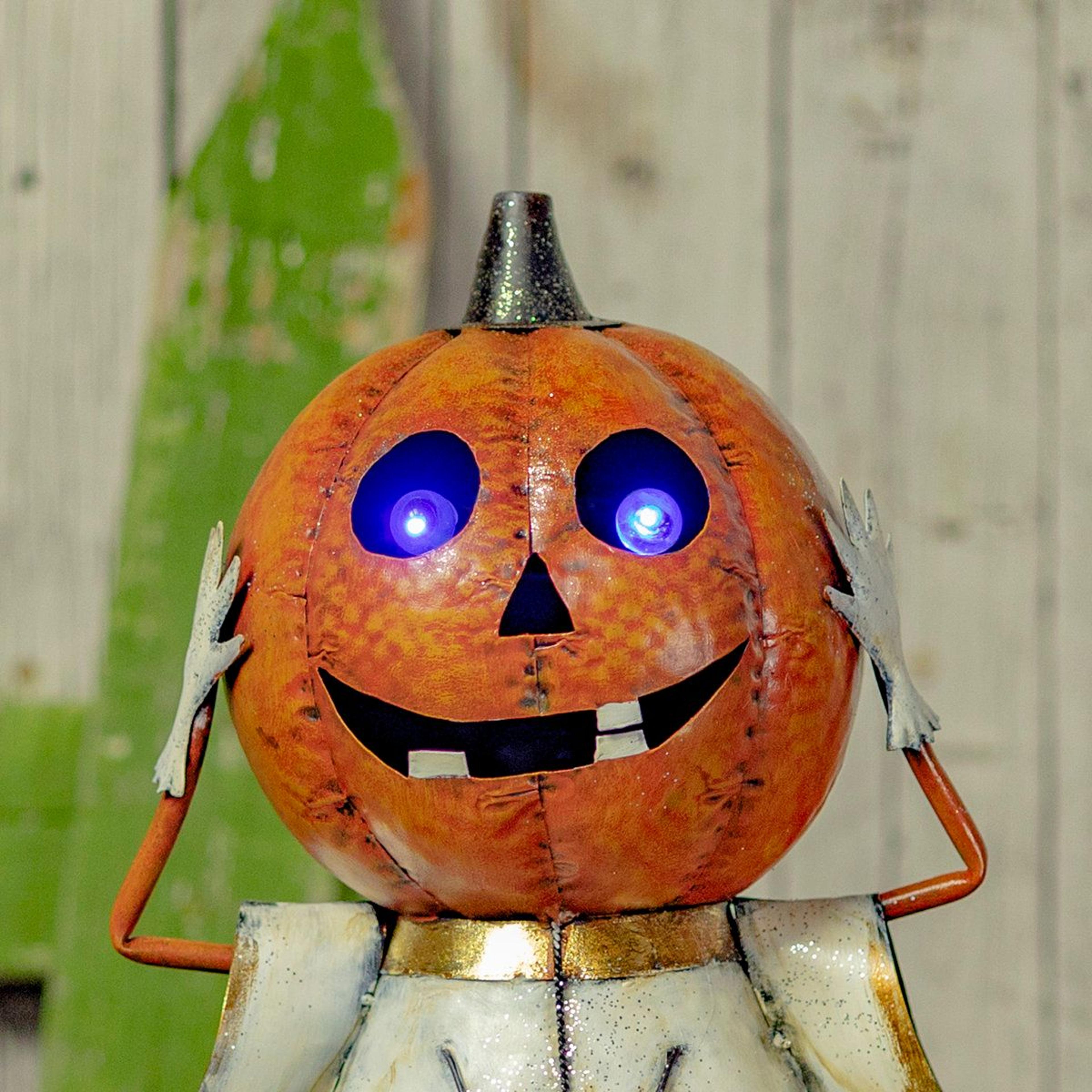 Lighted Halloween Jack O Lantern And Spider Metal Decorative Accent 3