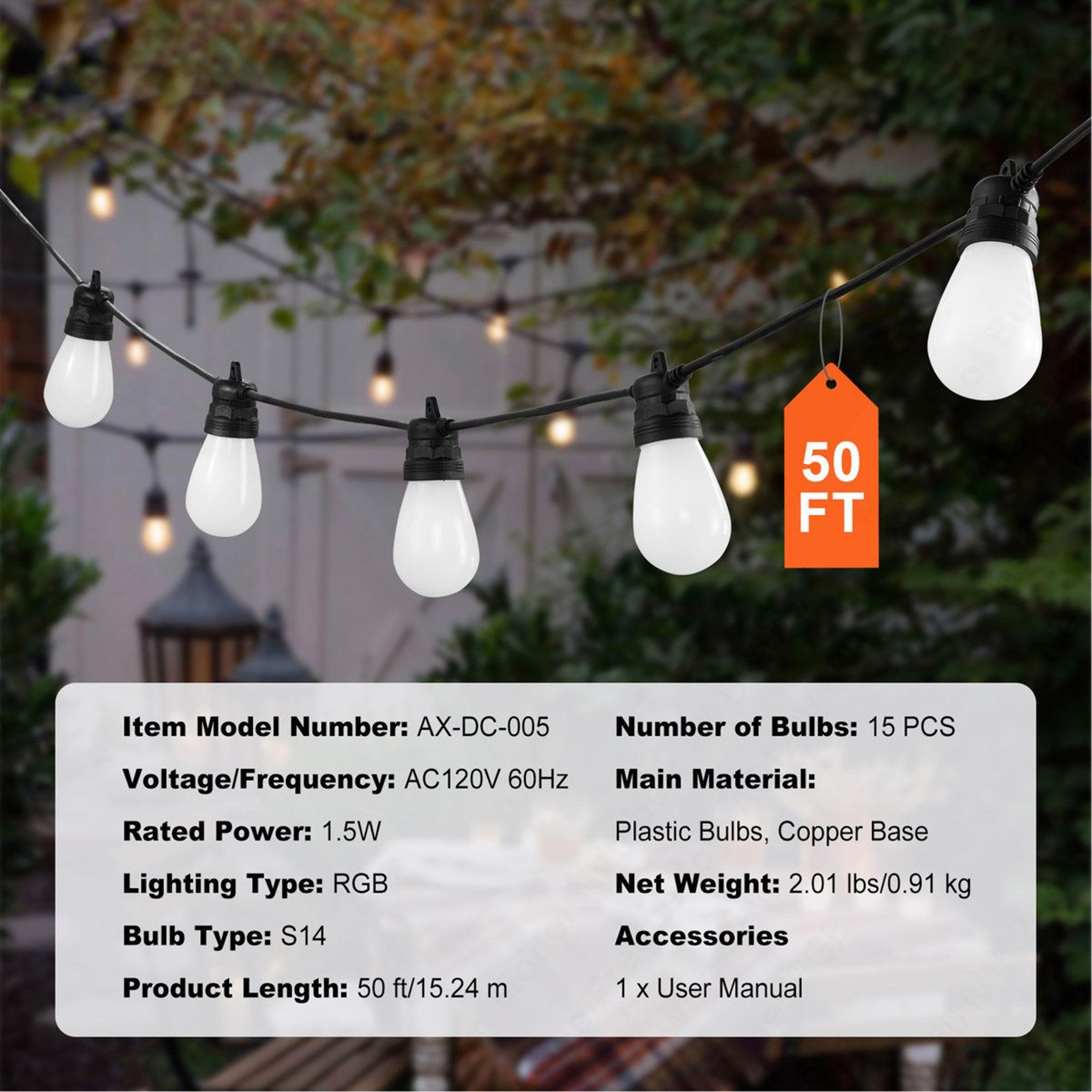 RGB Outdoor String Lights With Bulbs And App Control 1