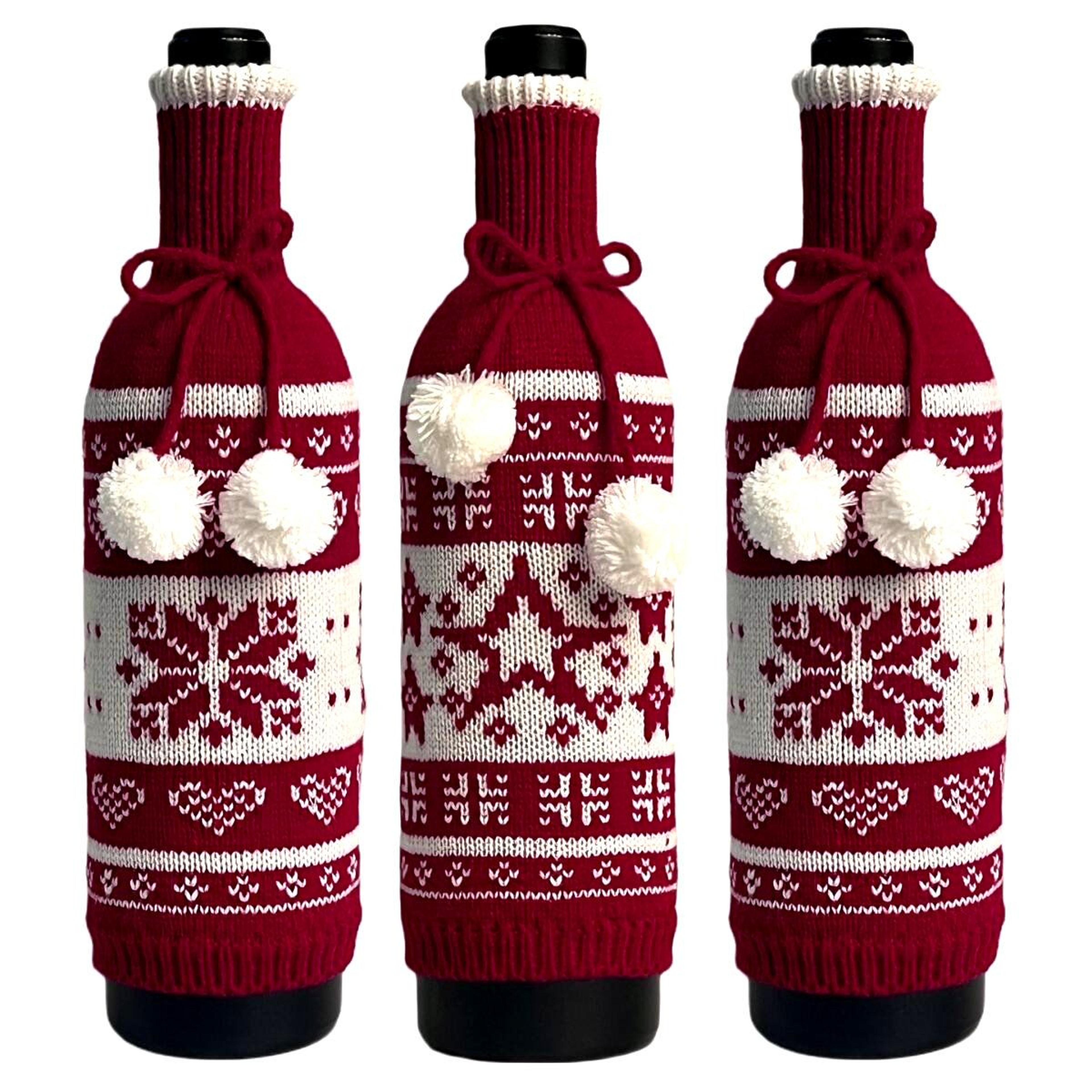 christmas knit sweater wine bottle covers with snowflake design