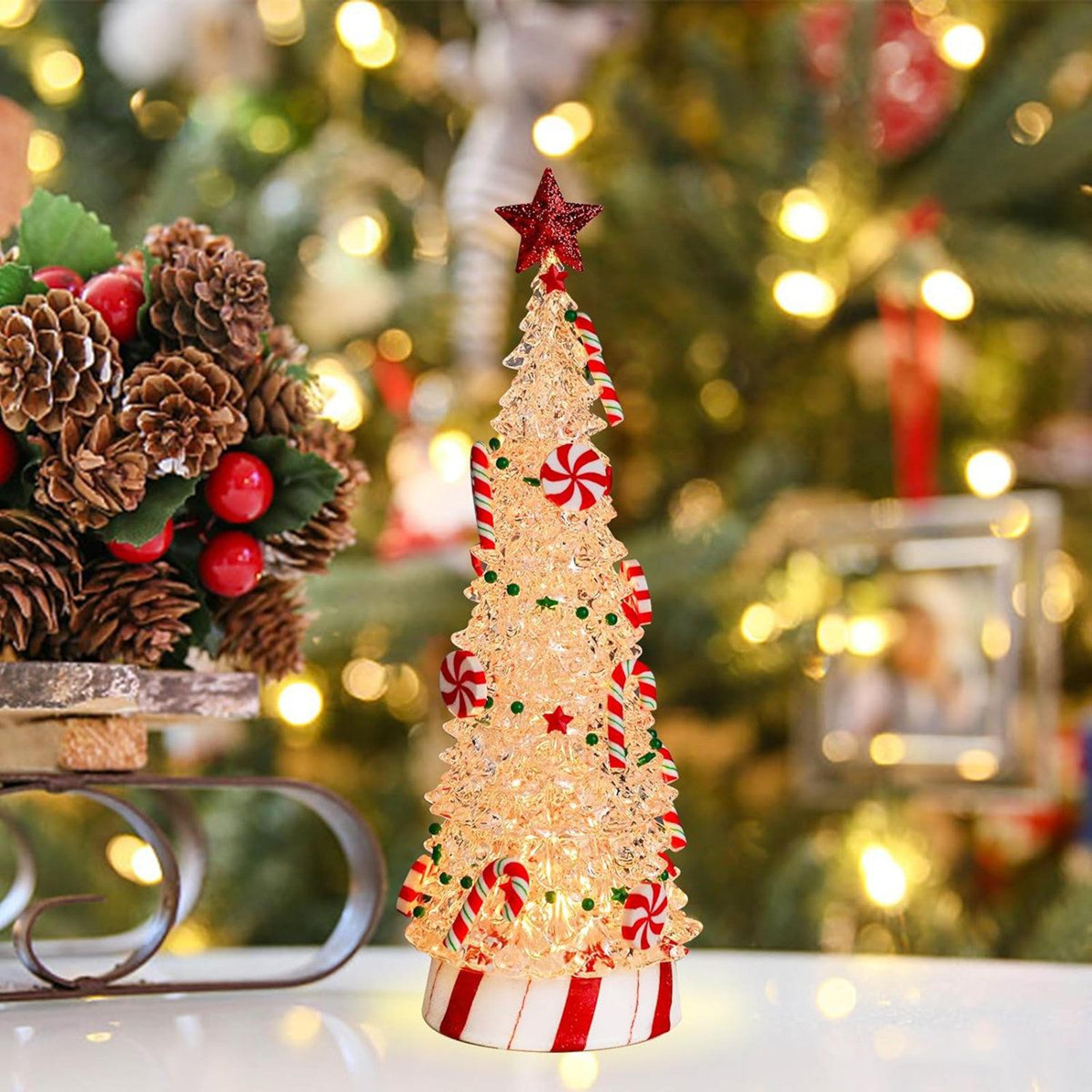 Lighted Candy Cane Christmas Tree Tabletop Resin Decoration 4