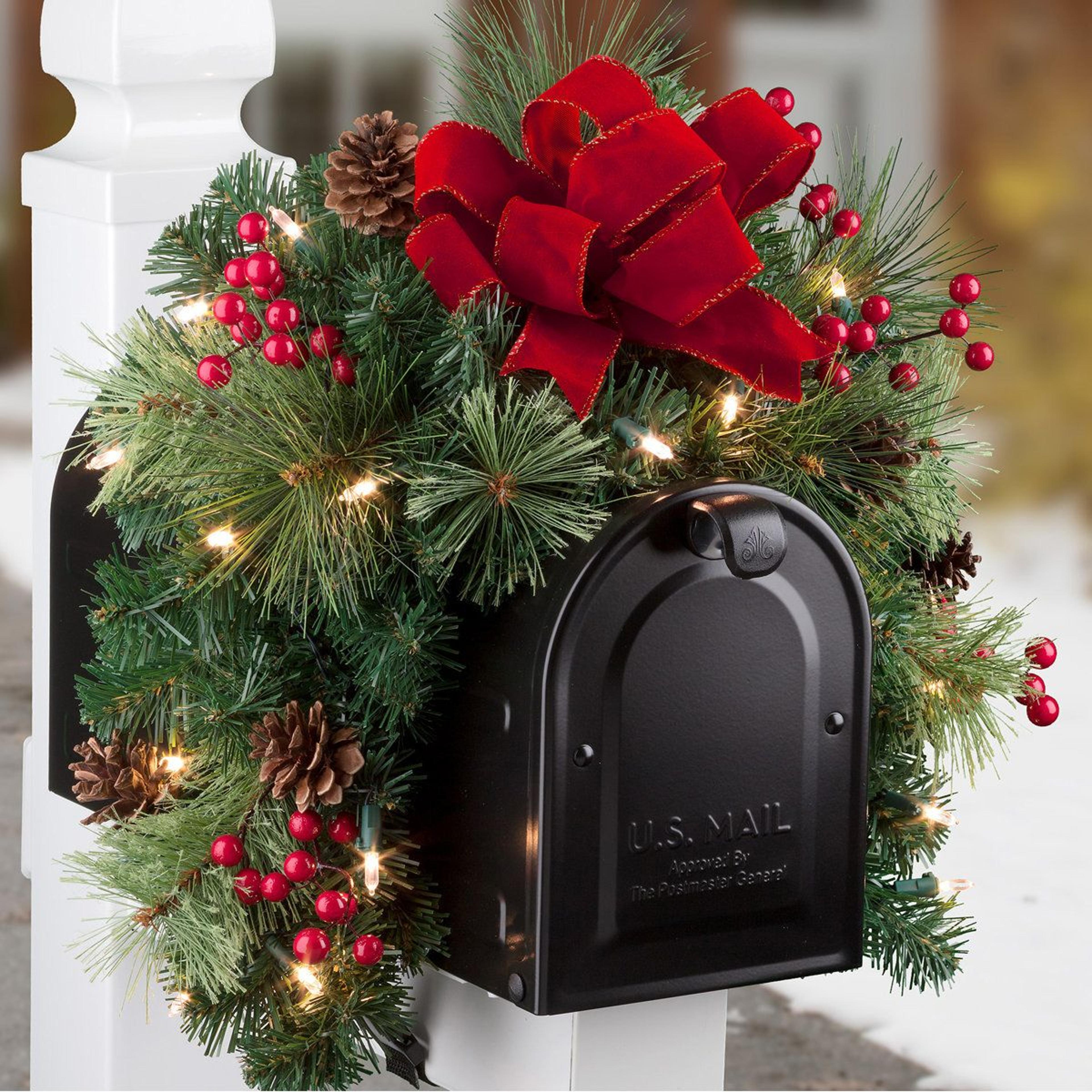 Christmas Mailbox Swag With Warm White LED Lights 2