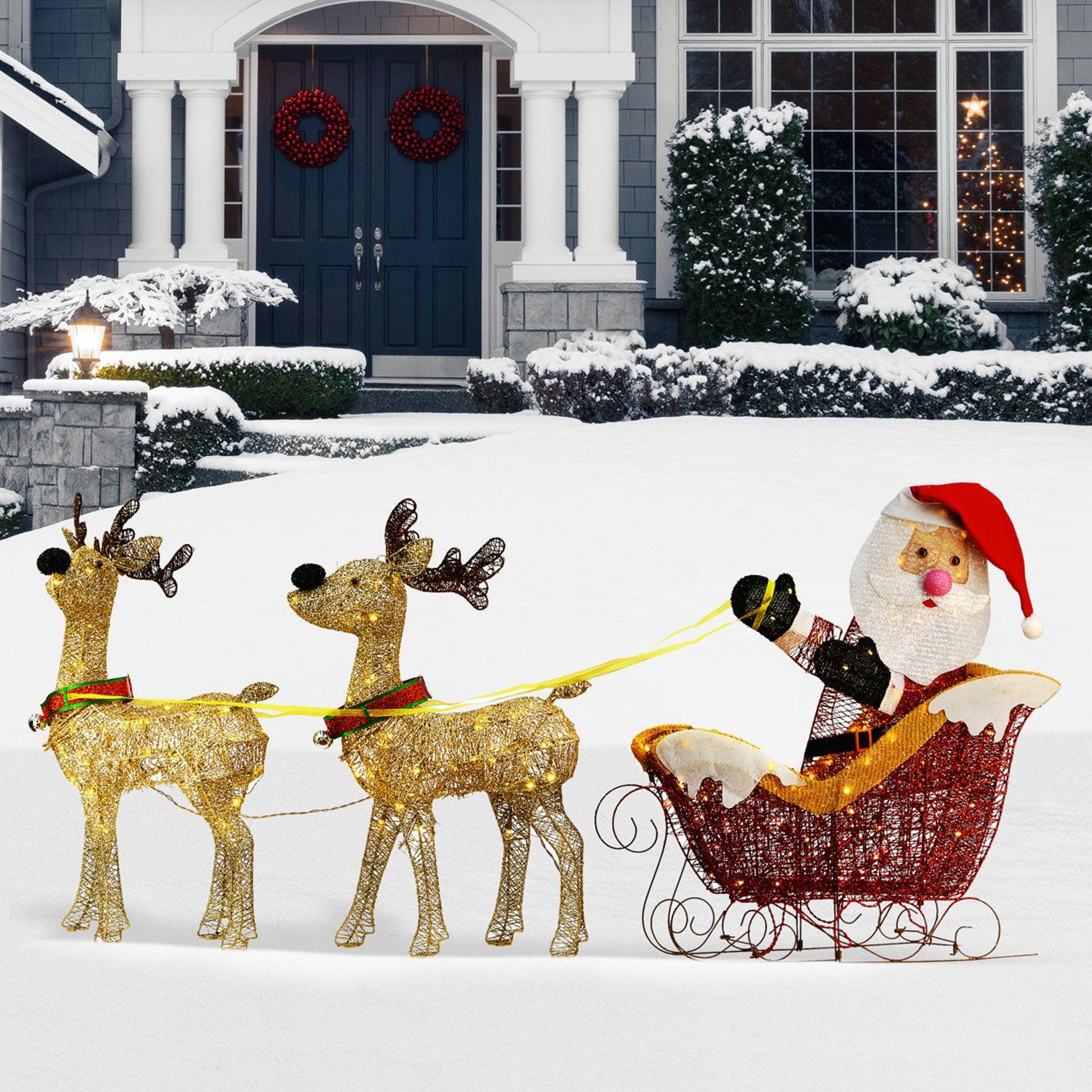 santa and reindeer led lighted christmas decoration plug in holiday display