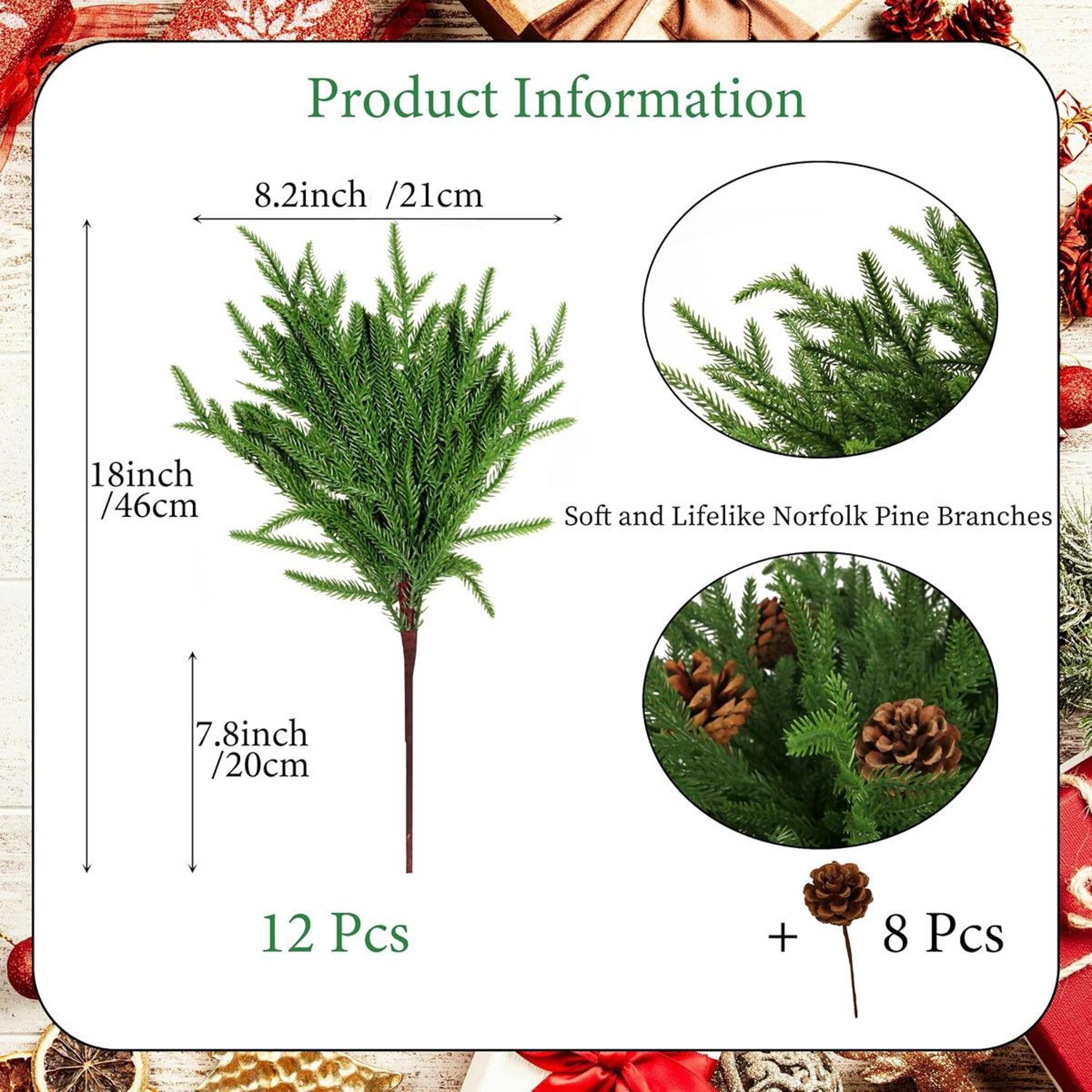 Artificial Norfolk Pine Branches With 8 Pine Cones For Christmas Decor 2