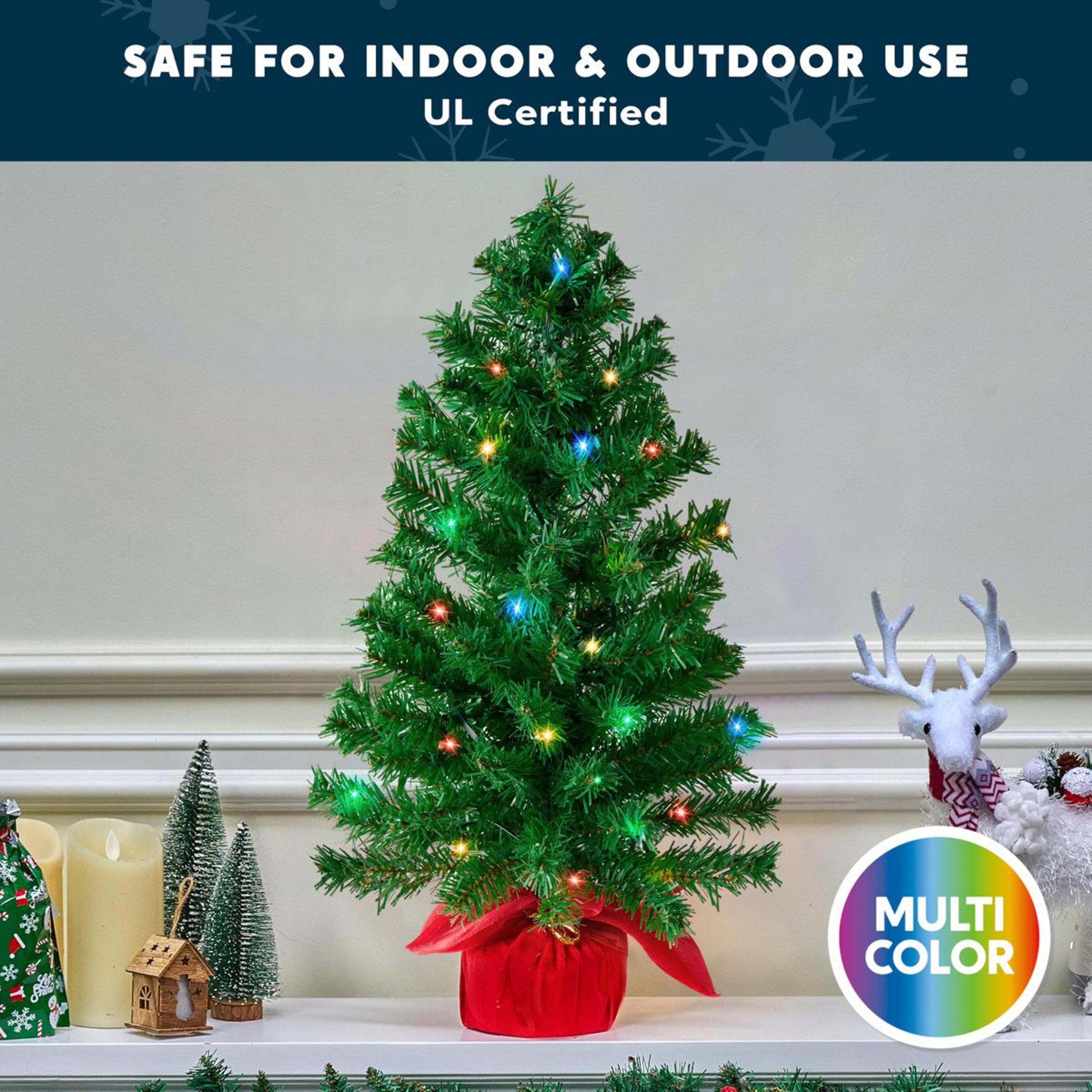 Tabletop Christmas Tree With Multicolor LED Lights Green Plug In Holiday Decoration 5