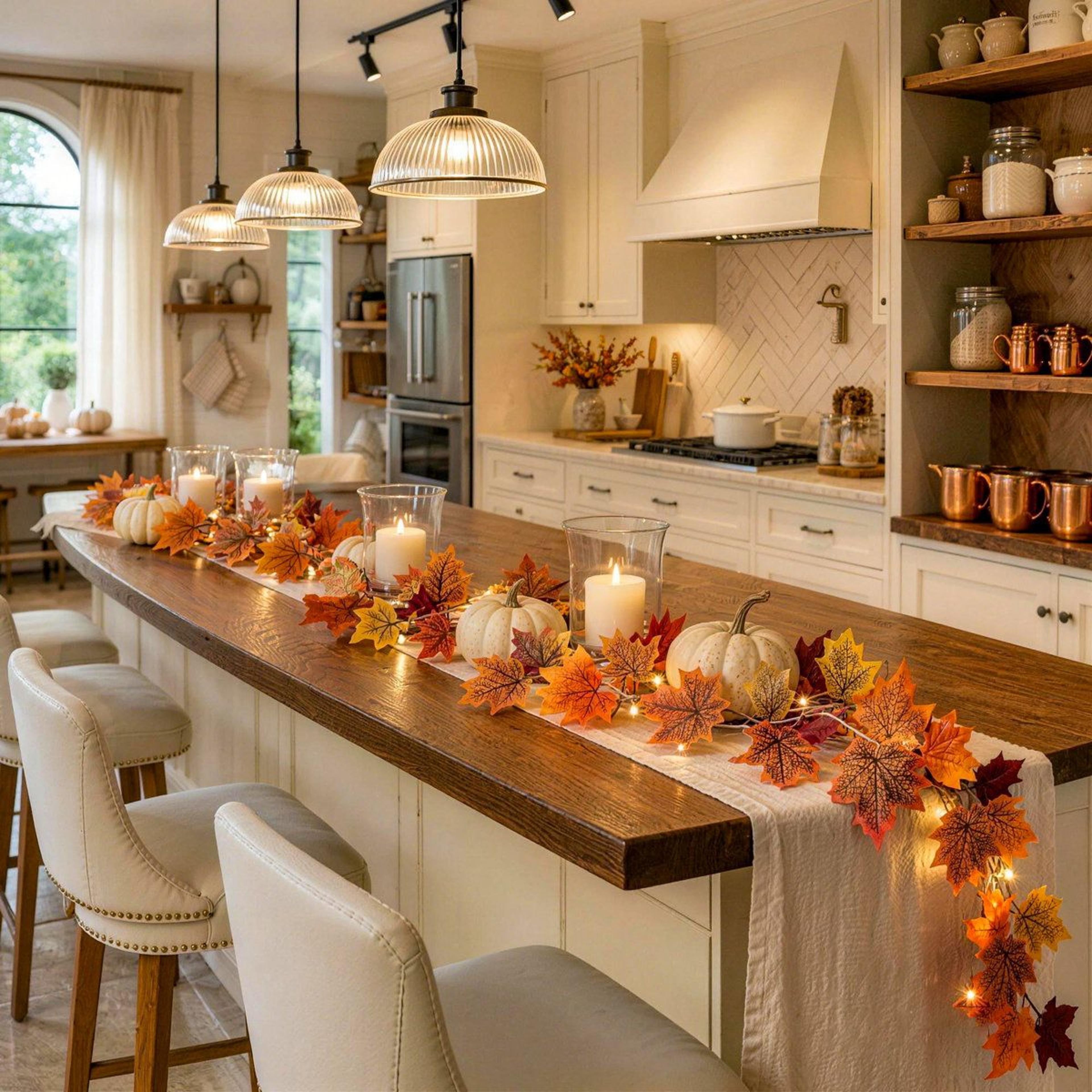 Artificial Fall Maple Leaf Garland Orange Autumn Leaves Decor 1