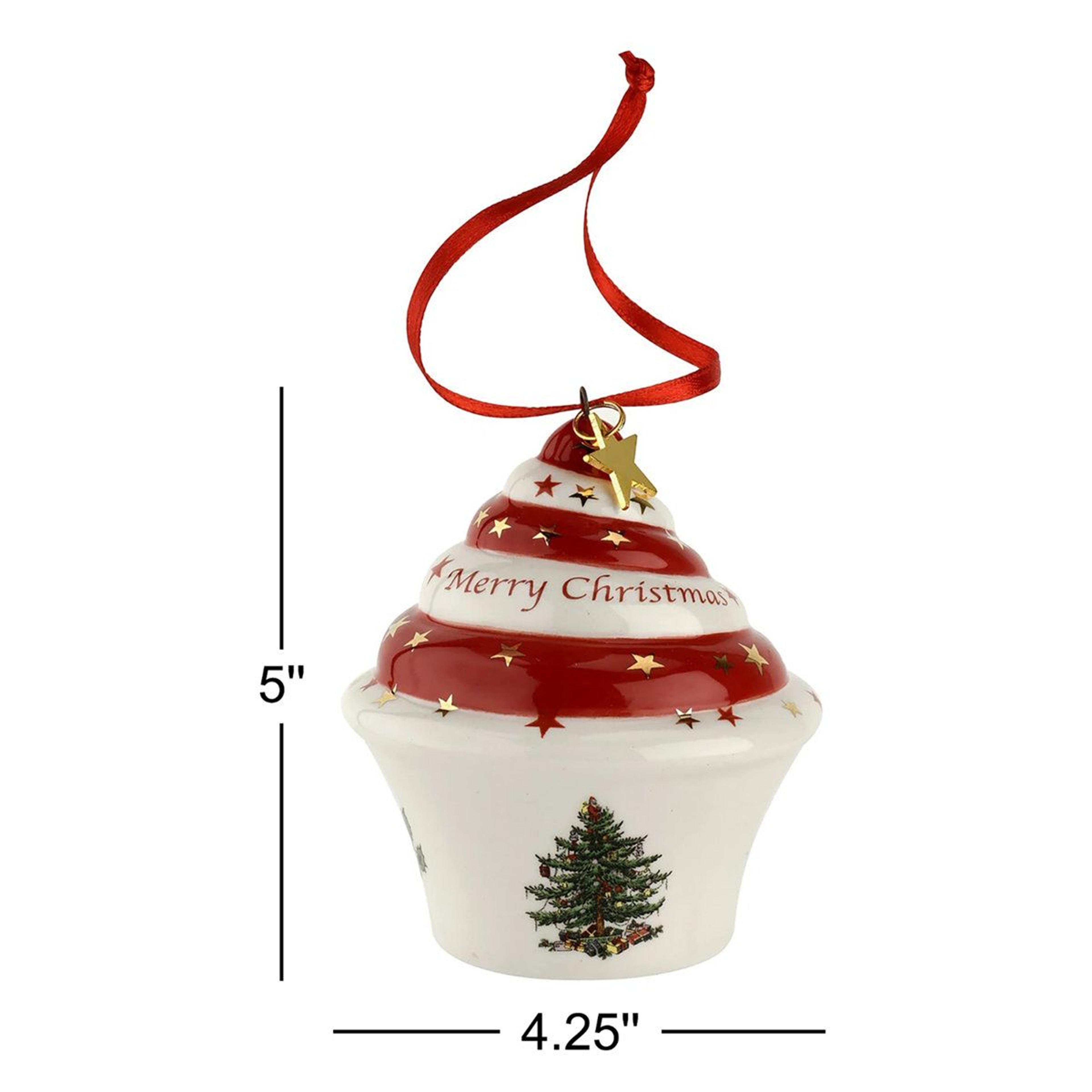 Porcelain Christmas Tree Ornament Hanging Holiday Figurine With Ribbon 1