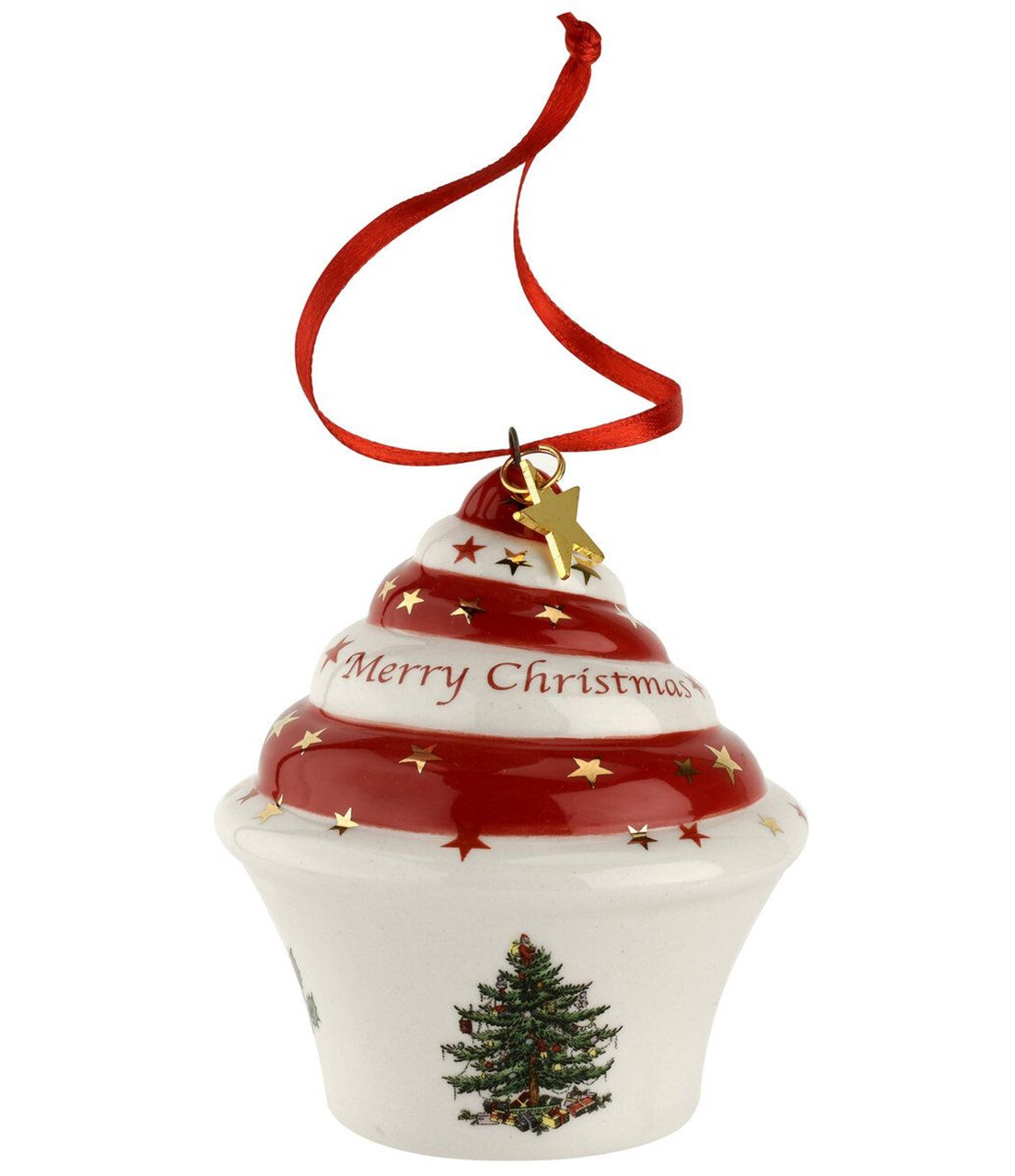 Porcelain Christmas Tree Ornament Hanging Holiday Figurine With Ribbon 2