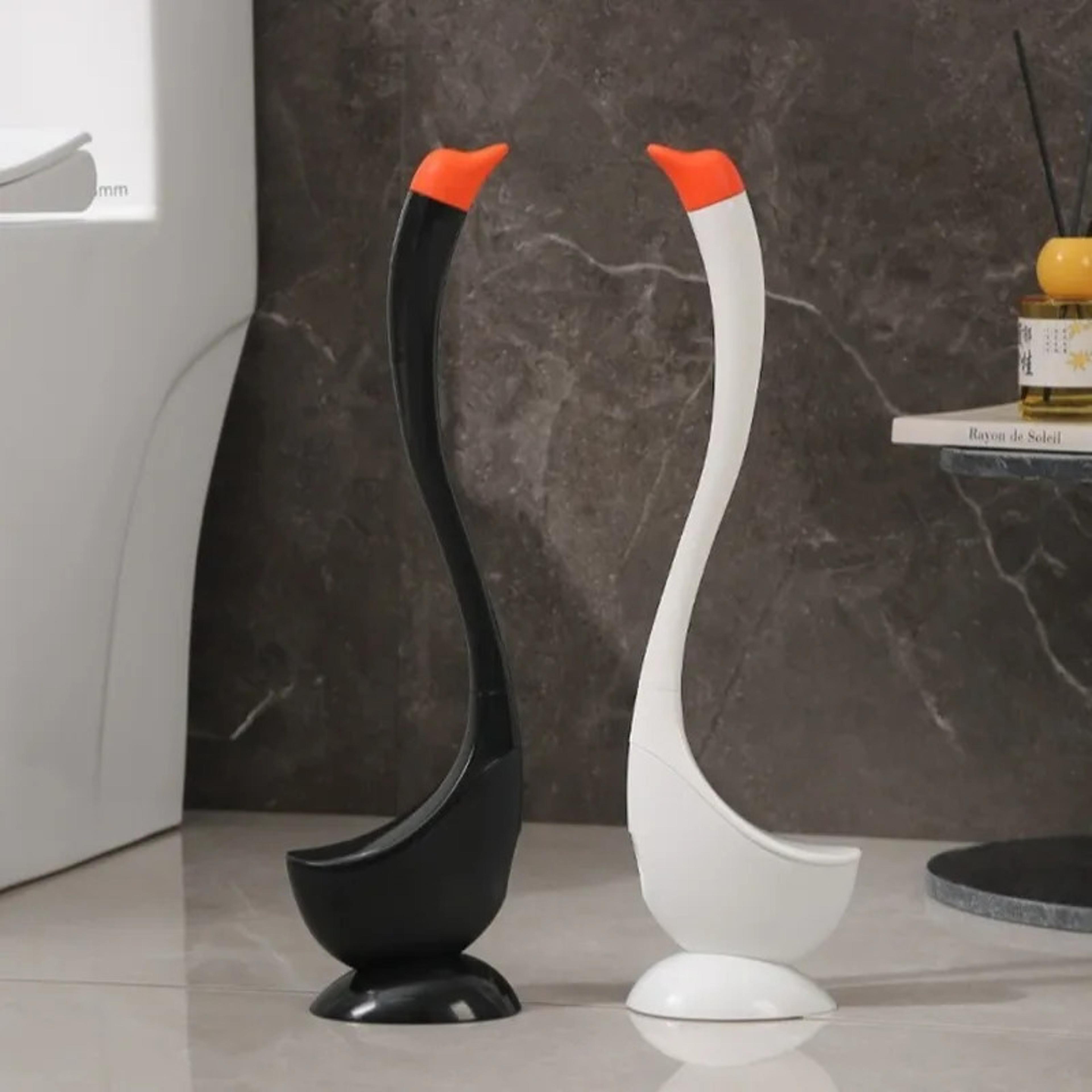 Cute Swan Toilet Brush With Holder Long Handle Dense Bristle Bathroom Cleaning Set 2