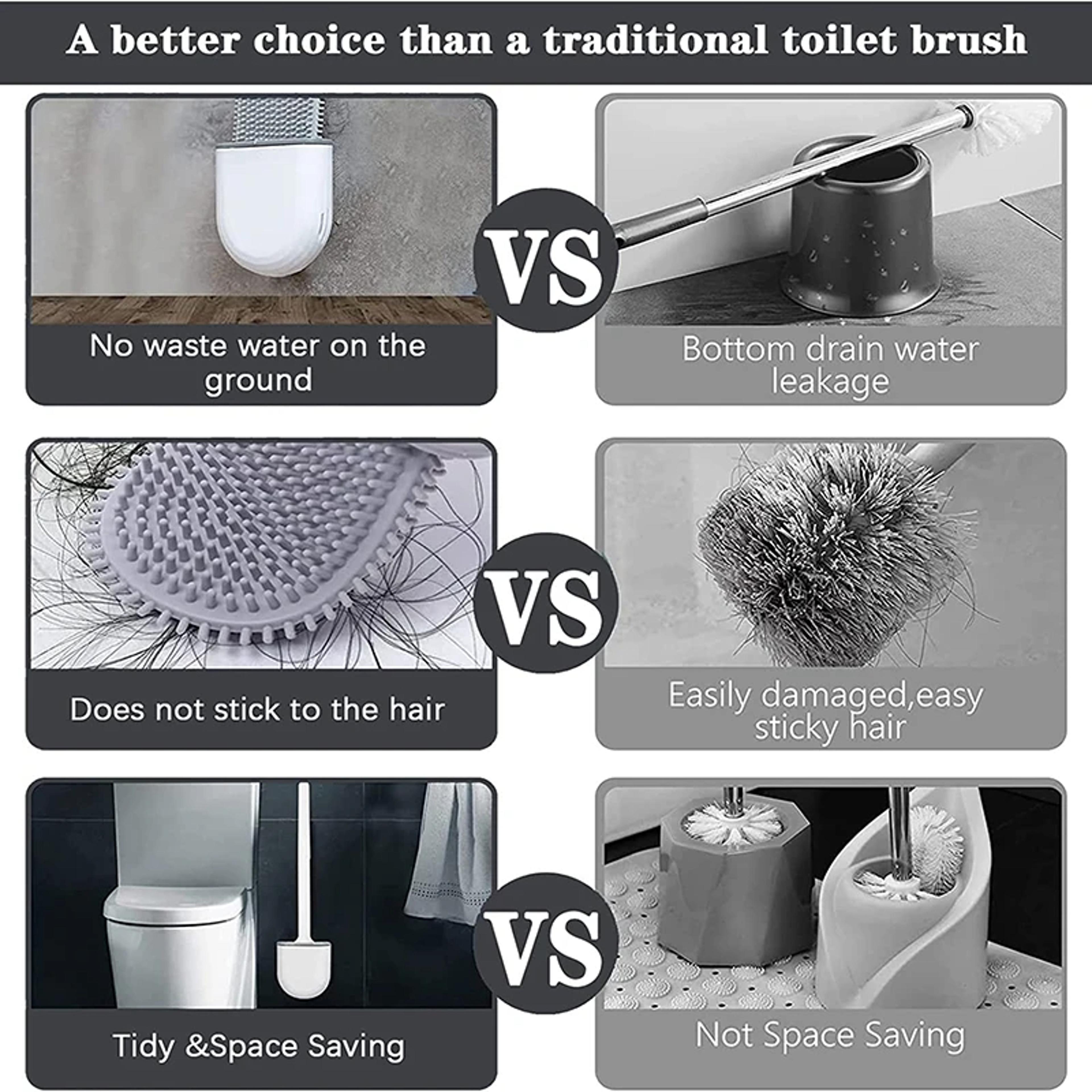Flexible Silicone Toilet Brush With Wall Mounted Holder For Deep Bathroom Cleaning 2