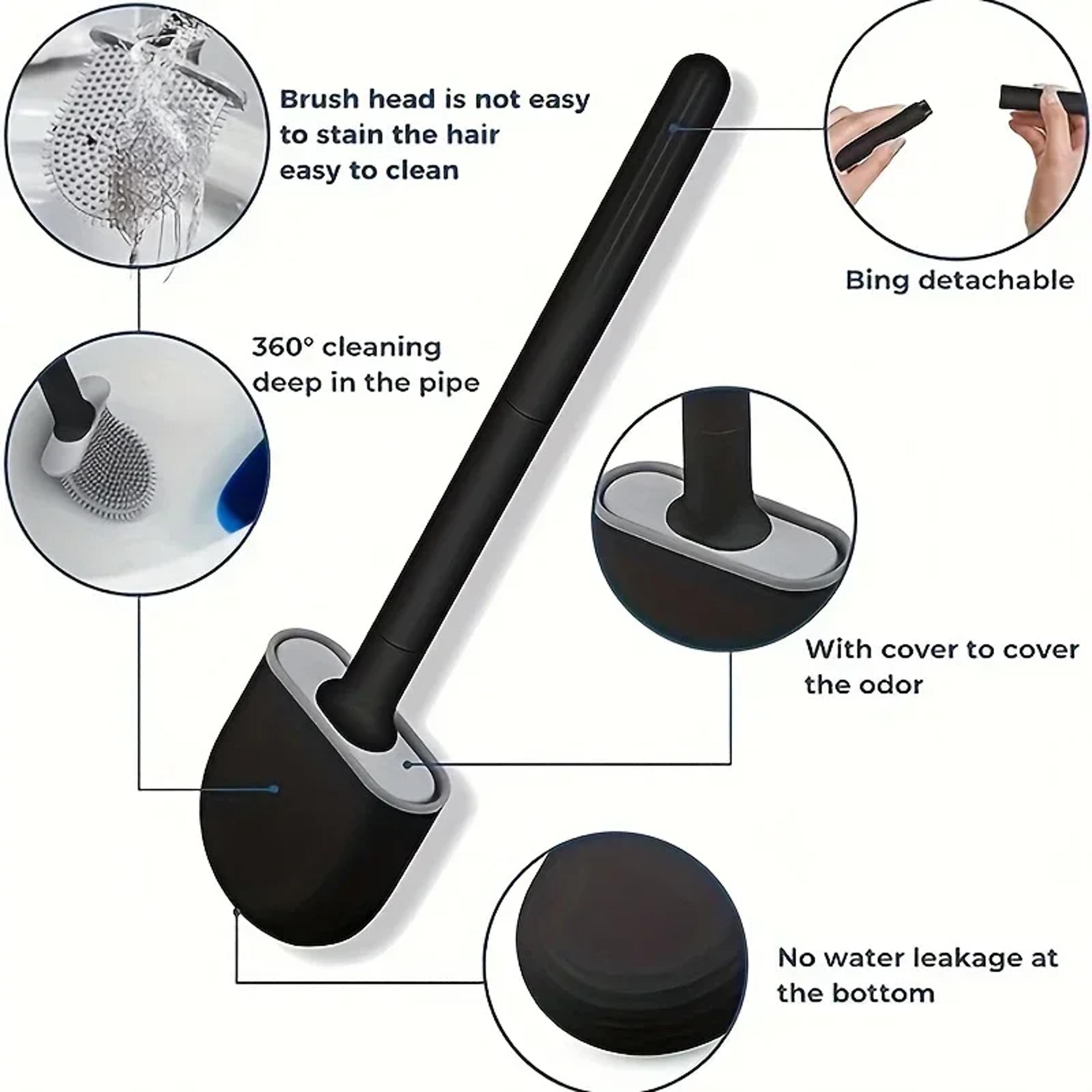 Flexible Silicone Toilet Brush With Wall Mounted Holder For Deep Bathroom Cleaning 4