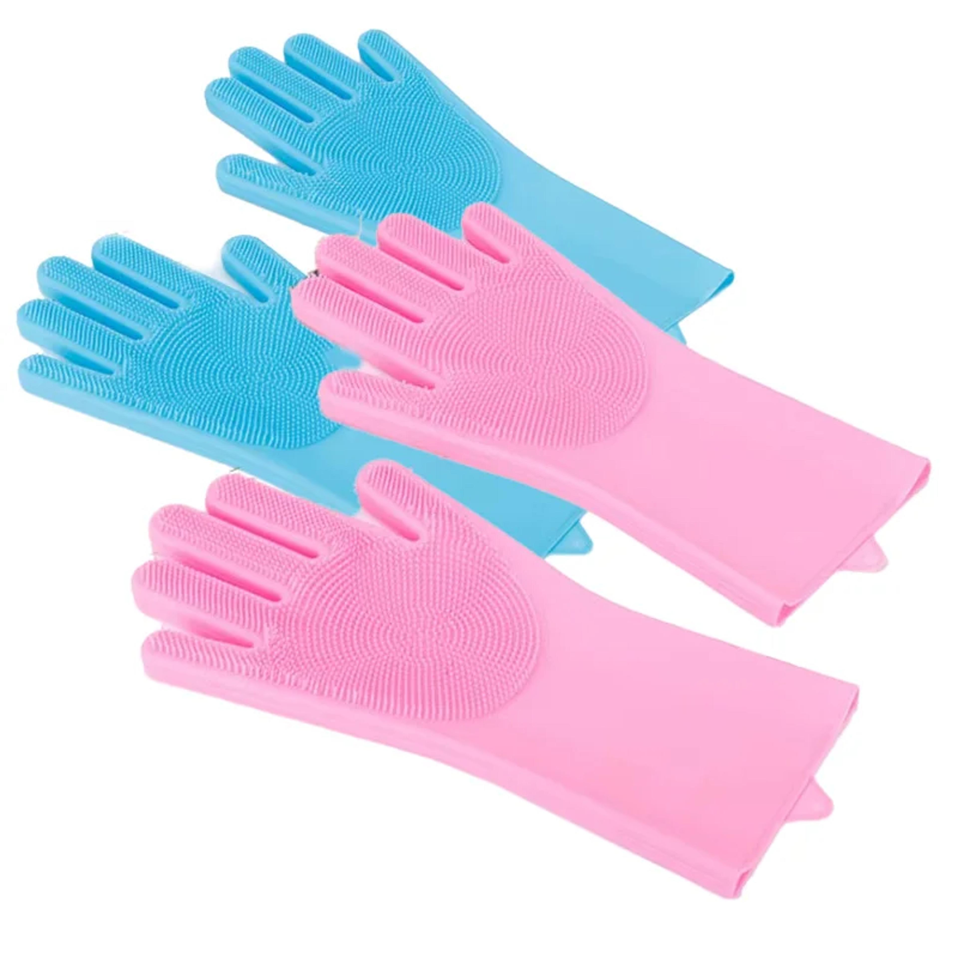 silicone dishwashing gloves with soft bristle scrubbing brush for kitchen & household cleaning