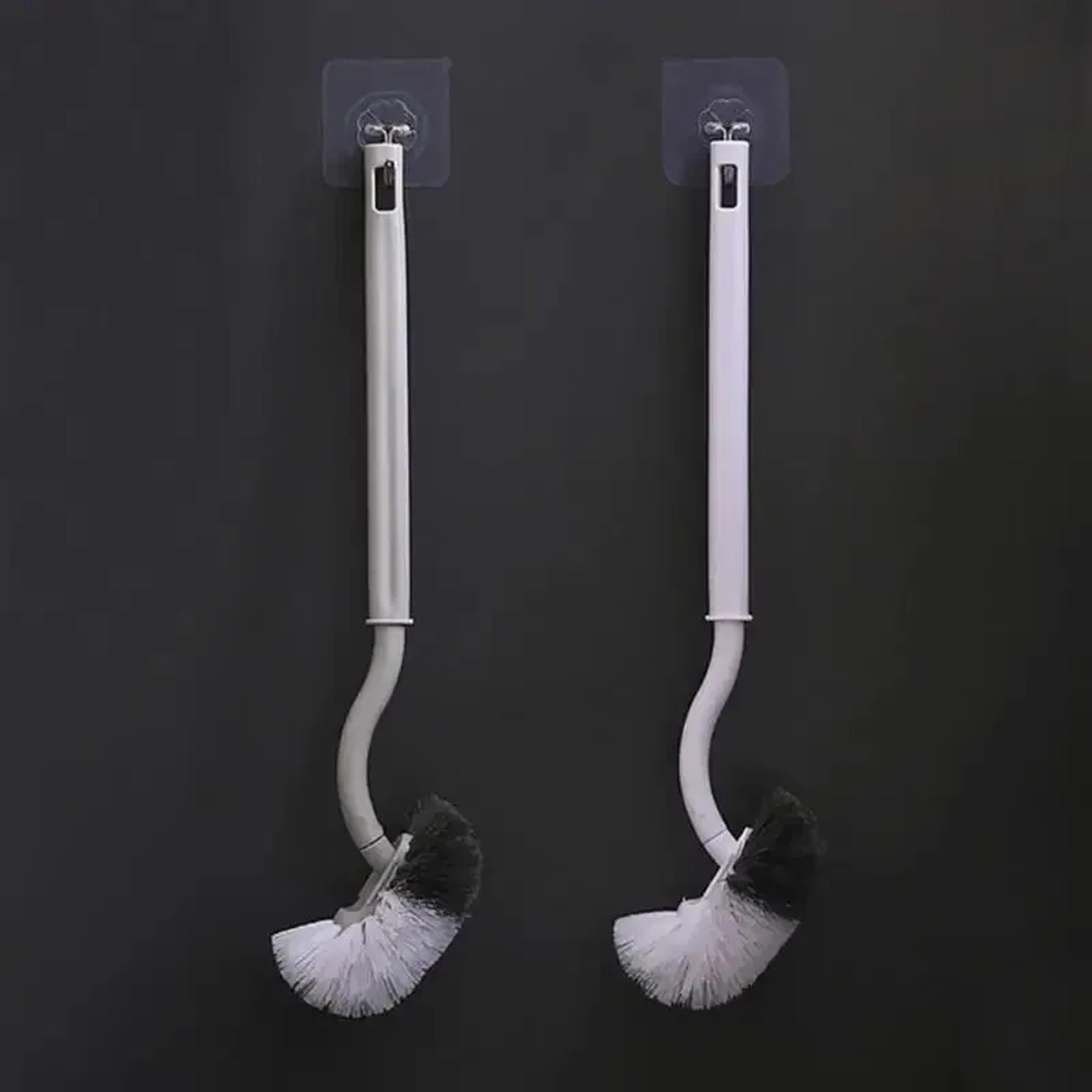 FlexReach Wall Mounted Toilet Brush With Curved Head For Deep Corner Cleaning 4