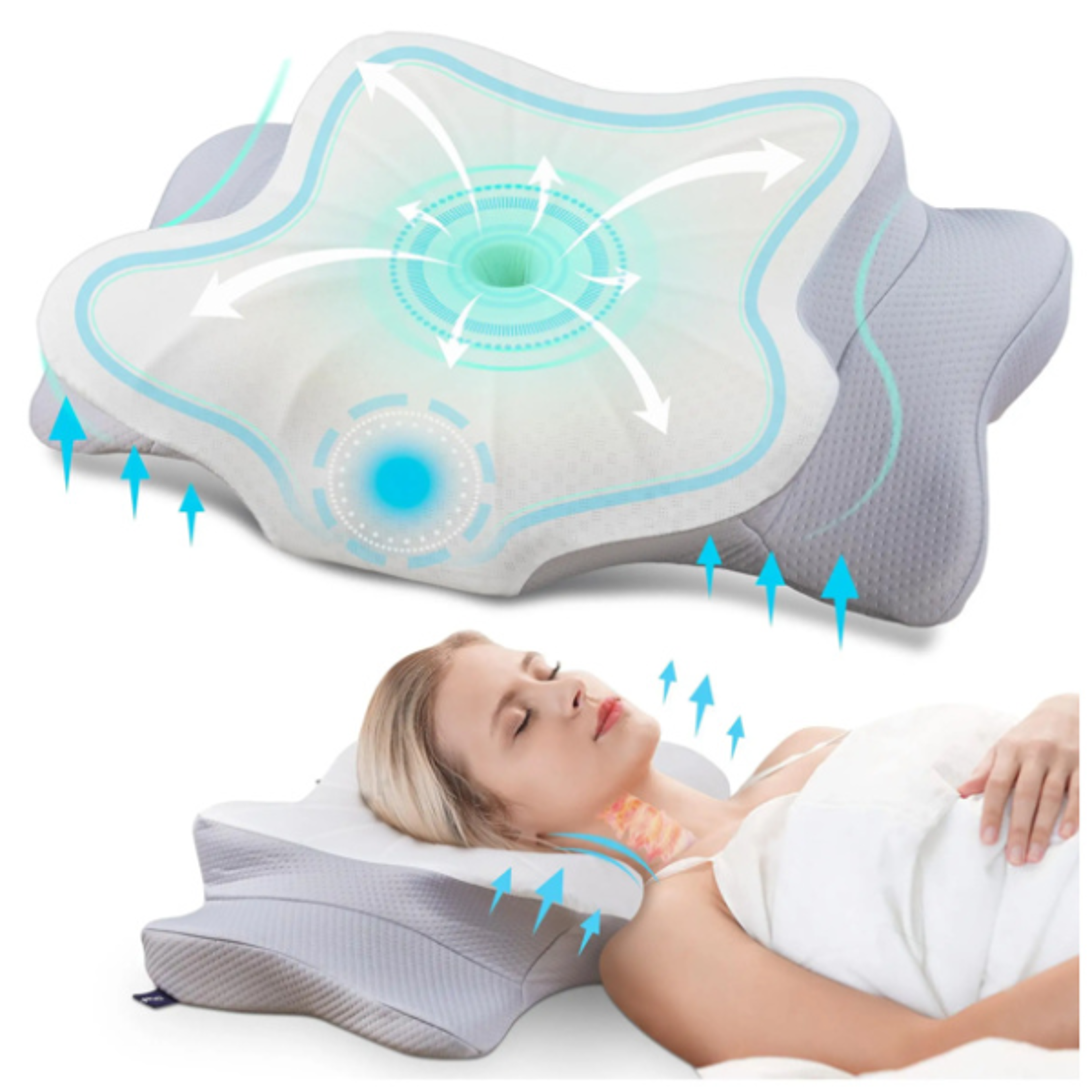 cooling ergonomic neck support pillow memory foam cervical pillow for pain relief and deep sleep comfort