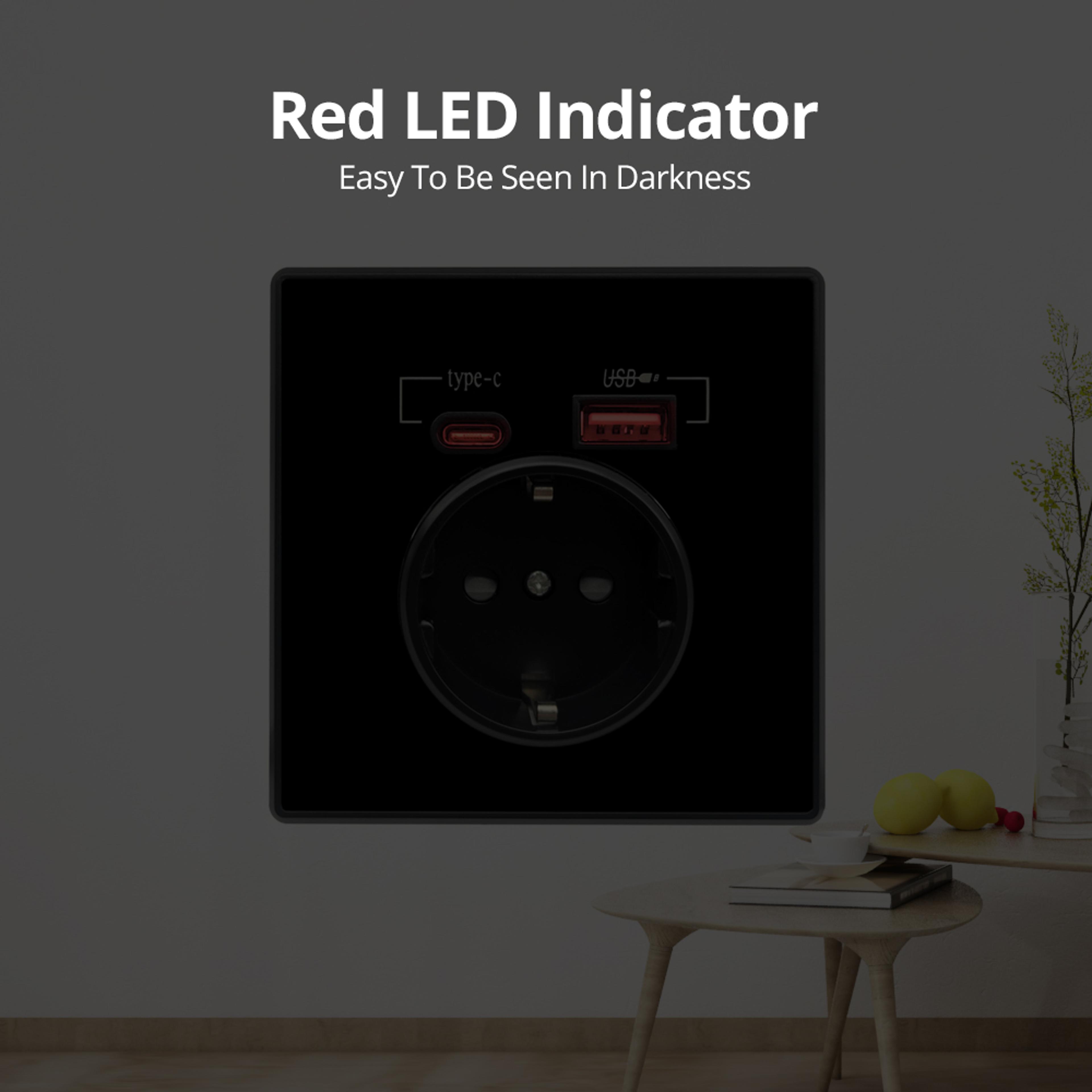 Acrylic Glass USB Wall Socket With Type C And Dual Charging Ports Standard Power Outlet 2