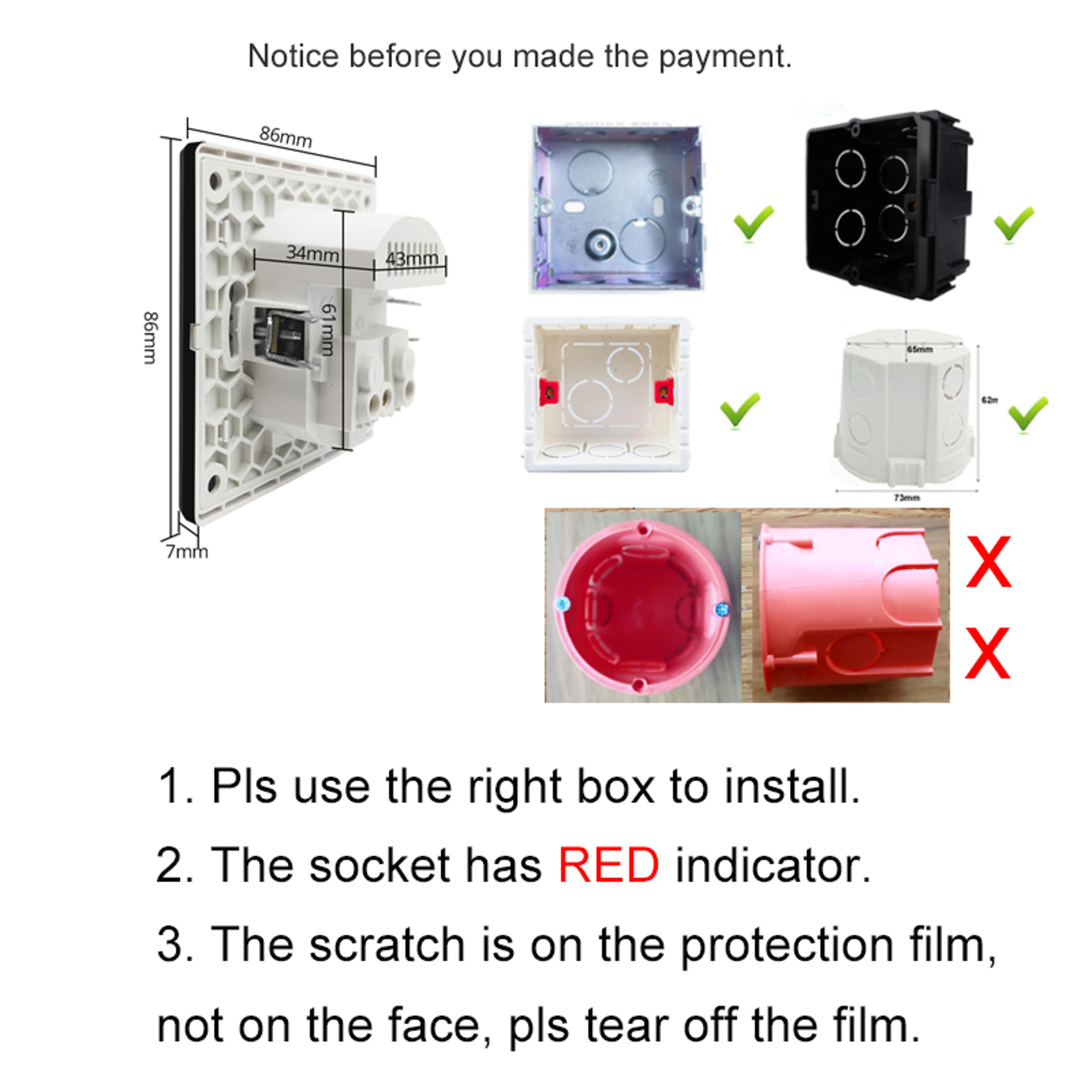 Acrylic Glass USB Wall Socket With Type C And Dual Charging Ports Standard Power Outlet 5