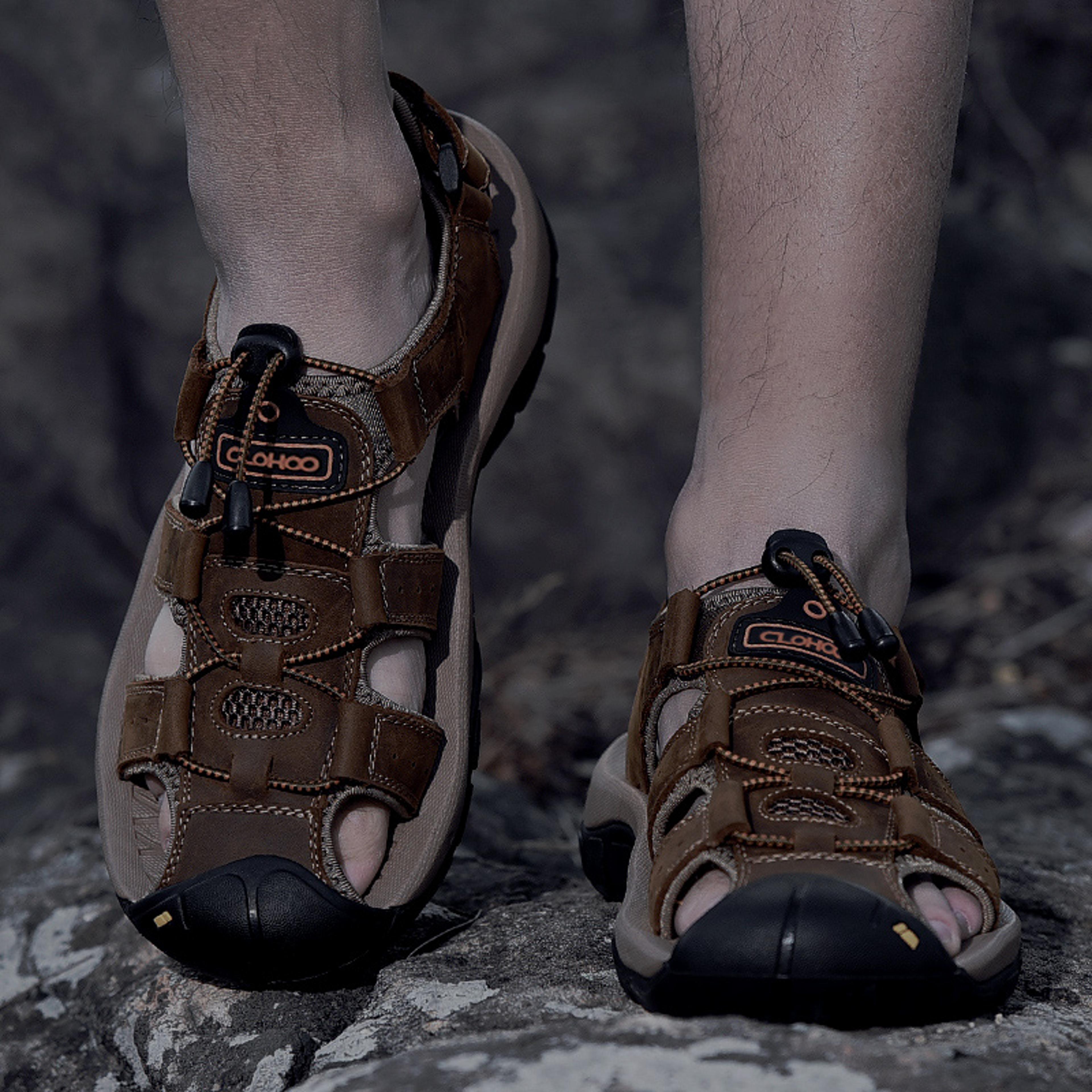 Mens Leather Sandals Thick Sole Breathable Slip On Pool Beach Casual Shoes 0