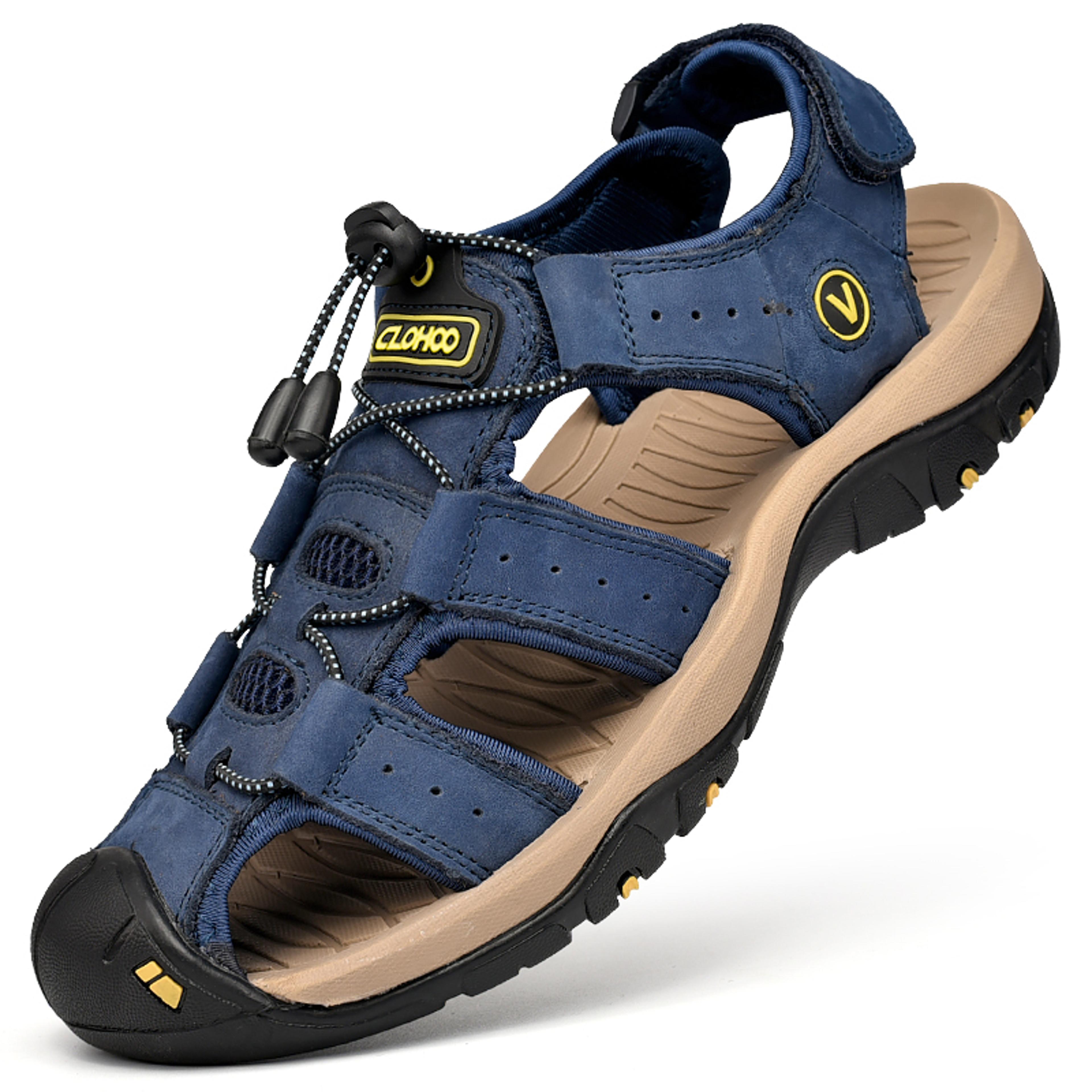 Mens Leather Sandals Thick Sole Breathable Slip On Pool Beach Casual Shoes 9