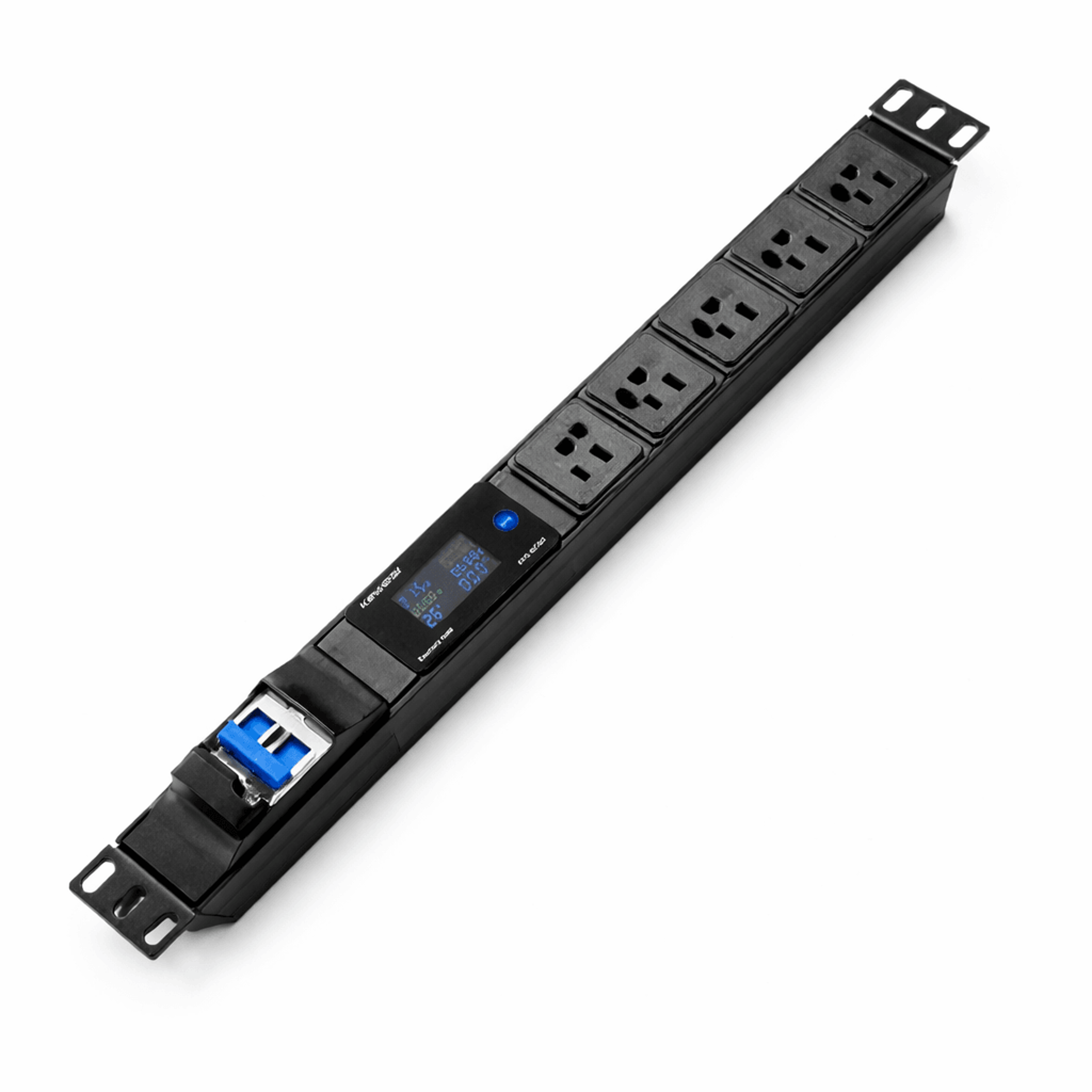 cabinet rack power strip with digital voltmeter & ammeter universal outlet, surge protection, and energy monitoring