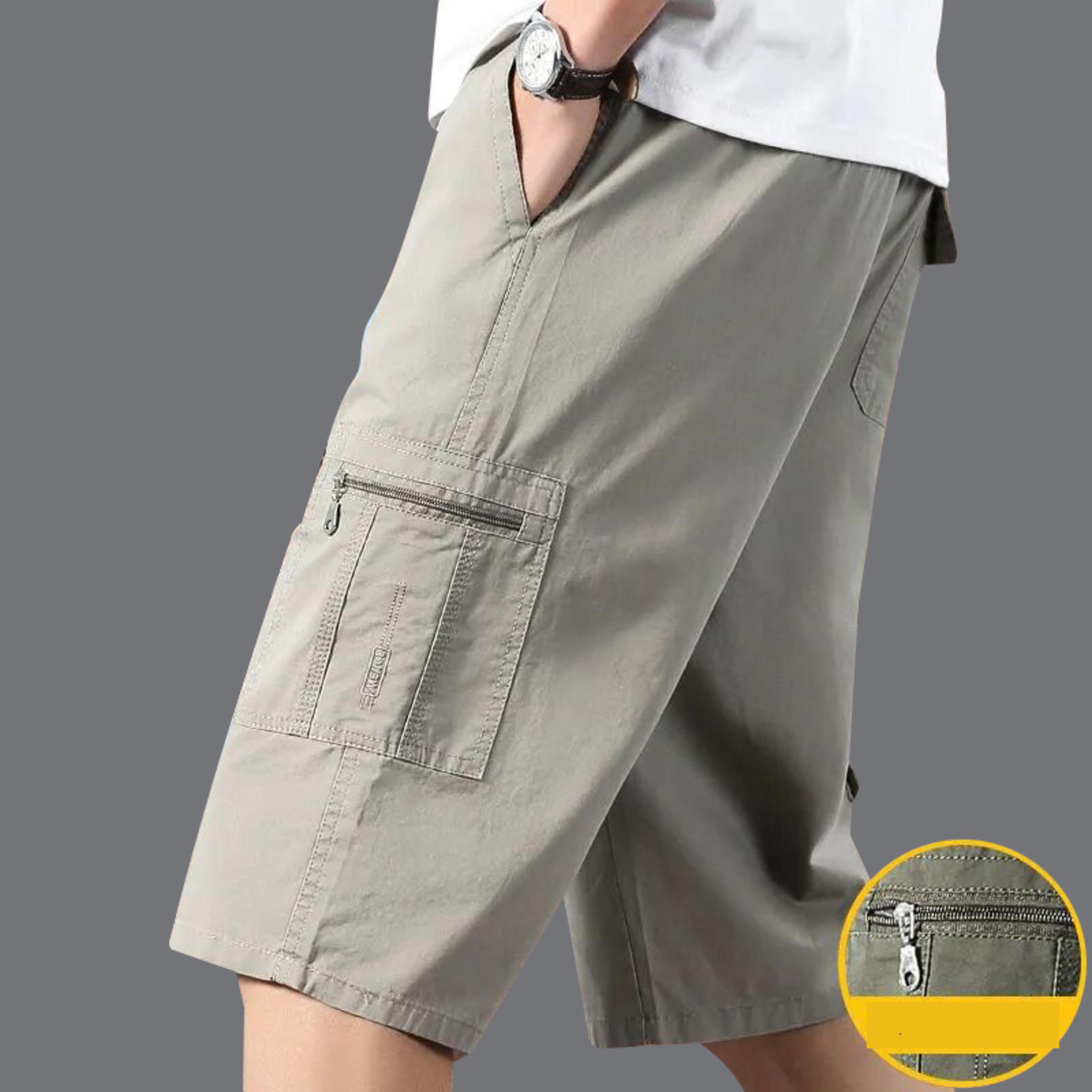 men's cotton casual shorts with zipper pockets for beach running and daily wear