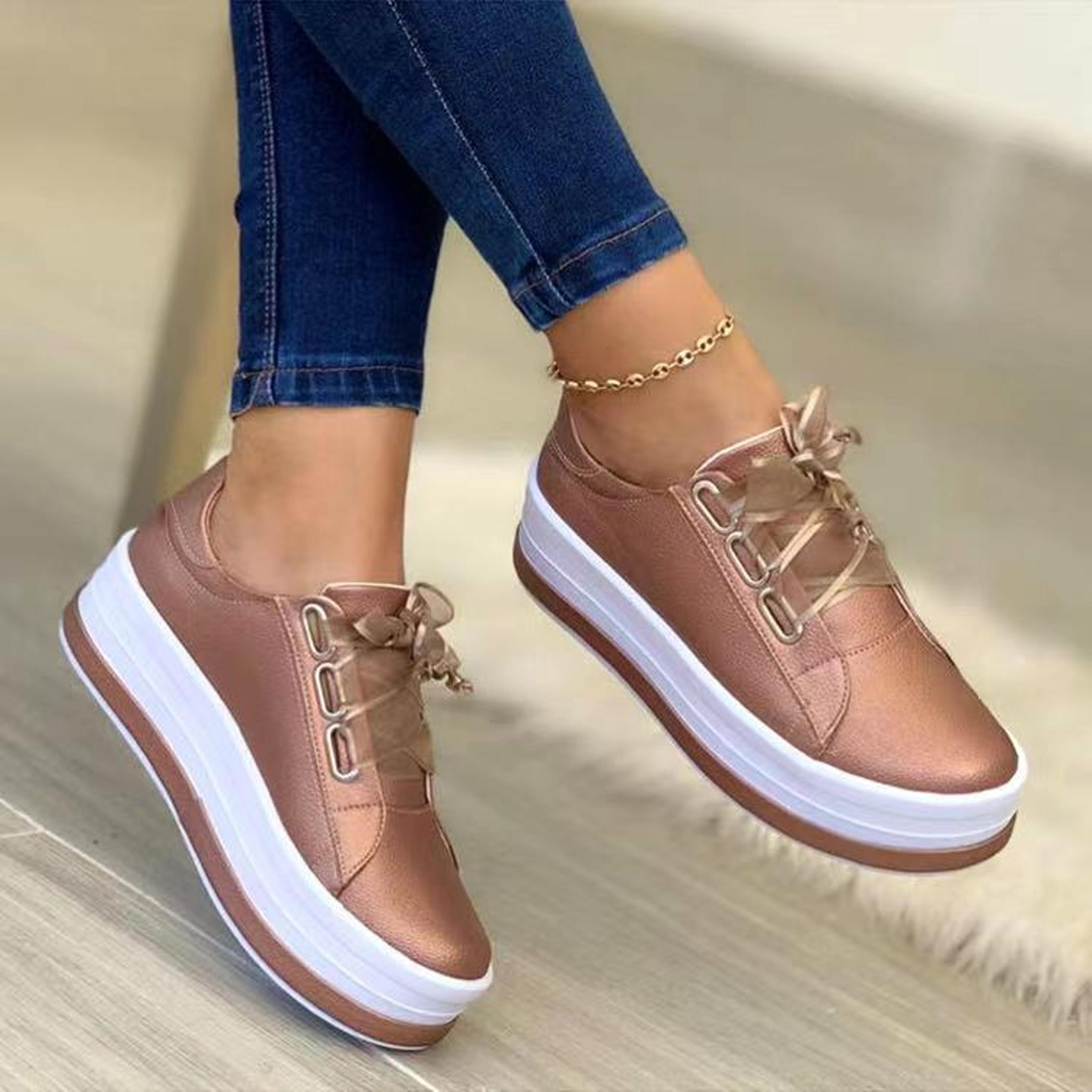 women platform sneakers thick sole breathable lace up running shoes