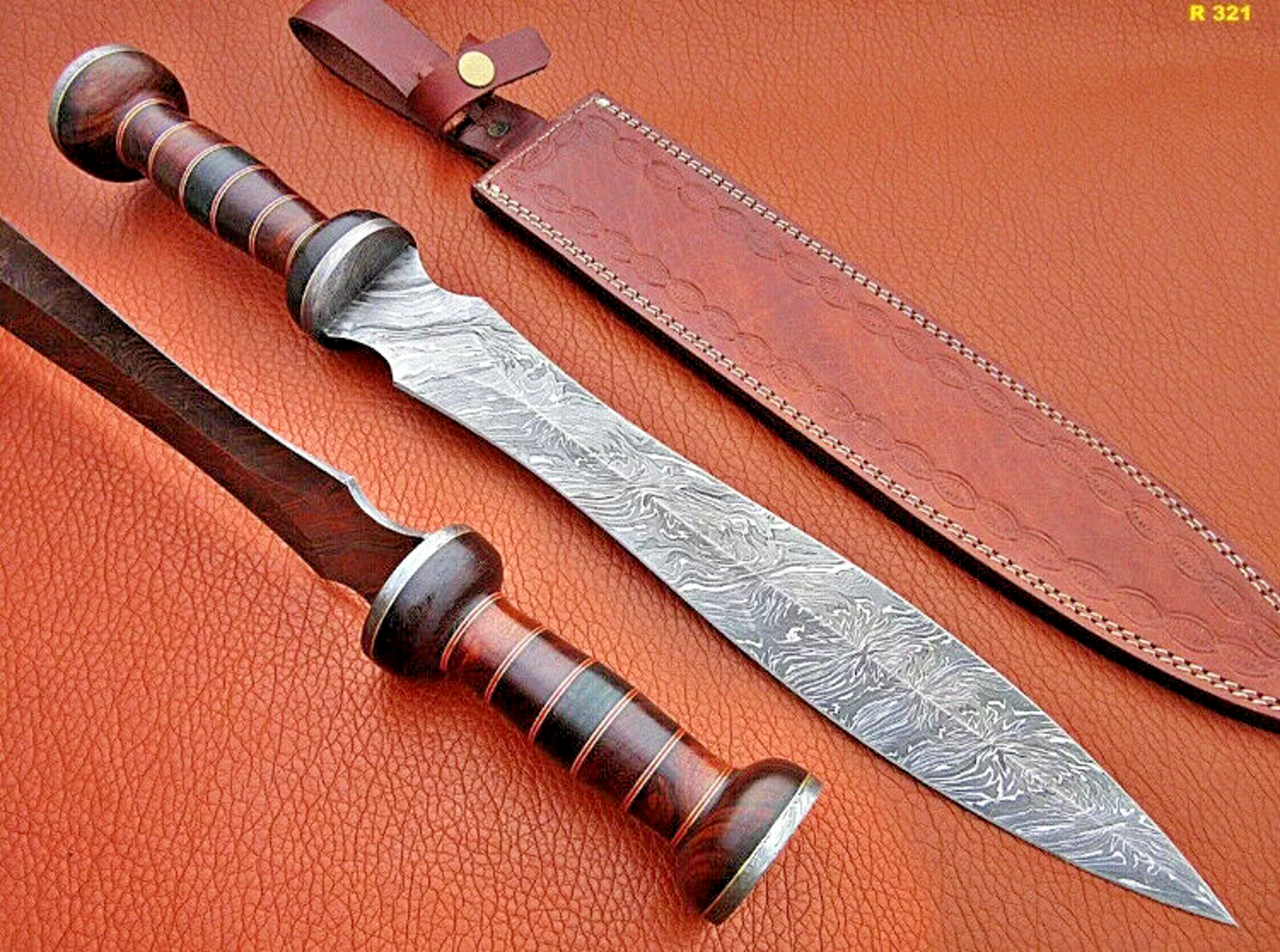 authentic 24" handmade damascus steel roman gladius sword with rosewood handle - historical replica