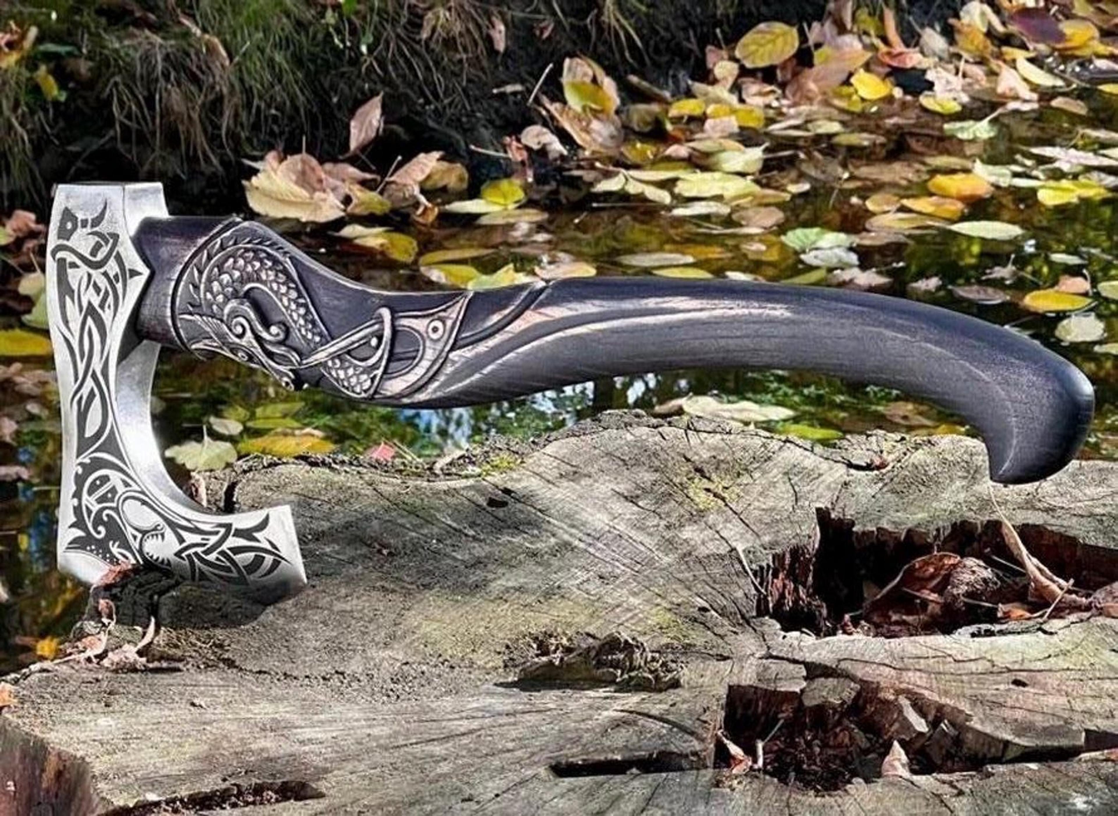 Hand Forged Viking Axe With Leather Sheath Camping Hunting Gift For Men  Norse Inspired Axe 2