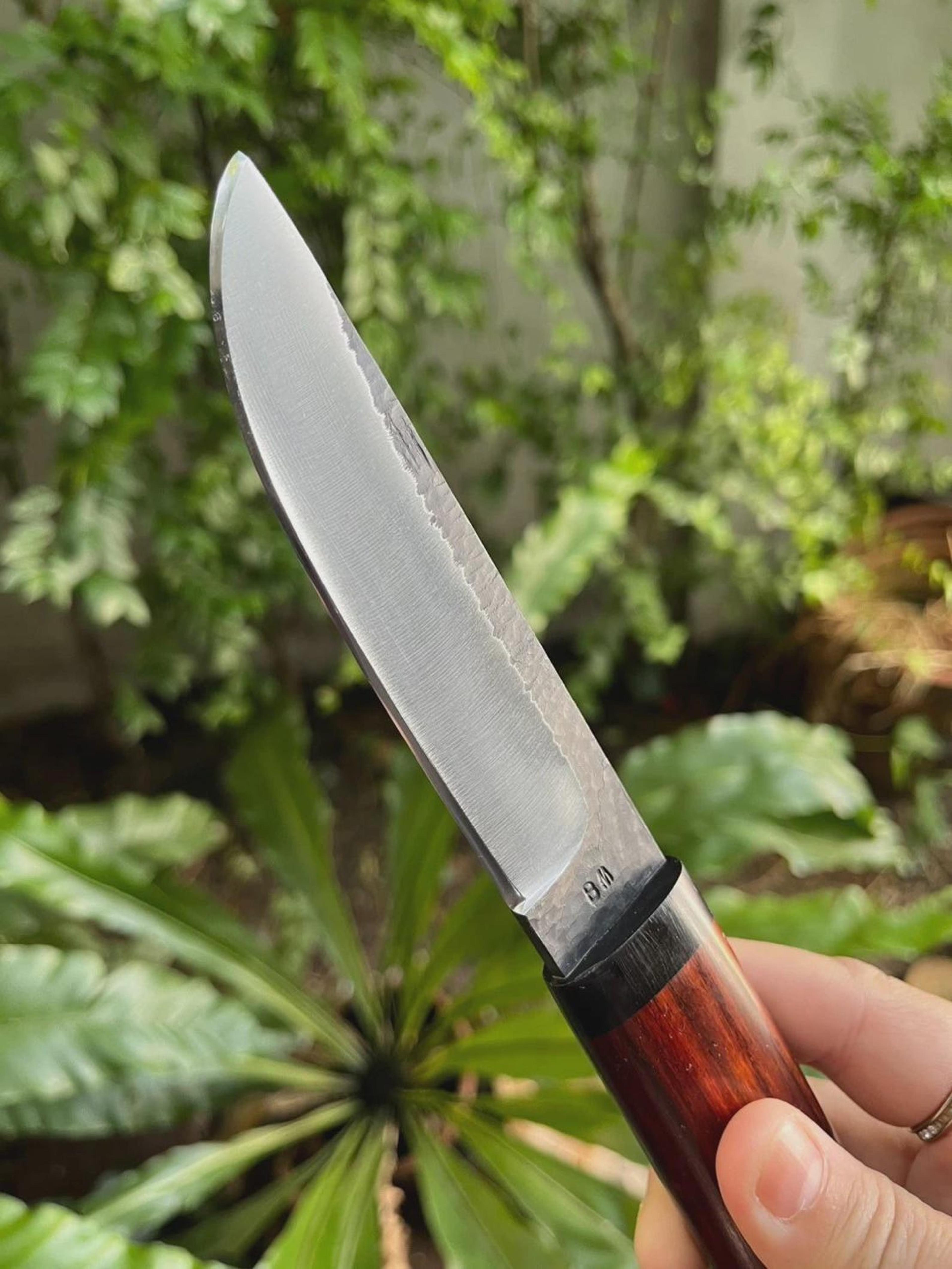 Handmade Carbon Steel Hunting Knife Rosewood Handle Leather Sheath Gift For Hunters 6