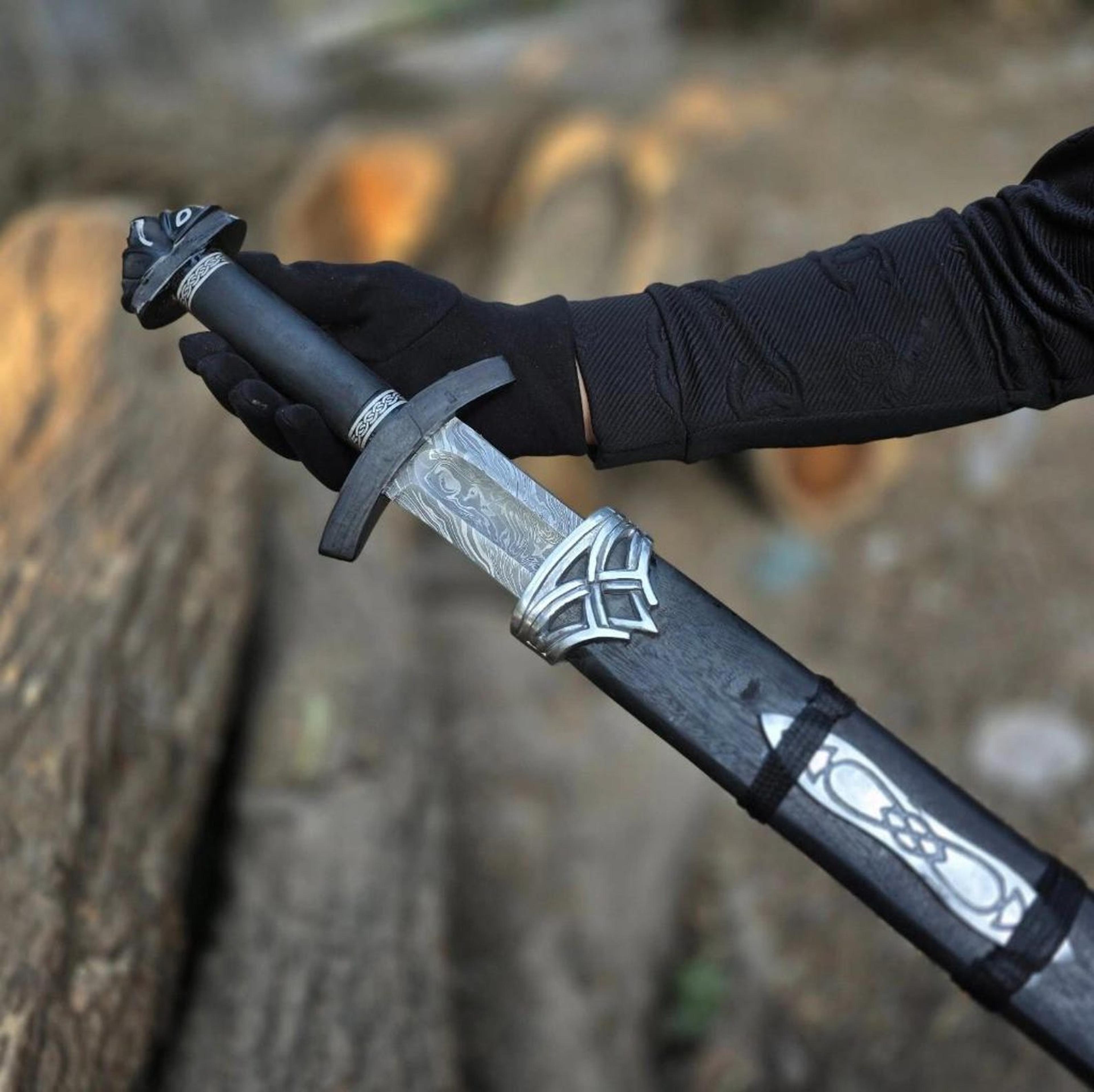 Handmade Damascus Steel Northman Viking Sword With Leather Sheath Gift For Men  Historical Norse Sw 1