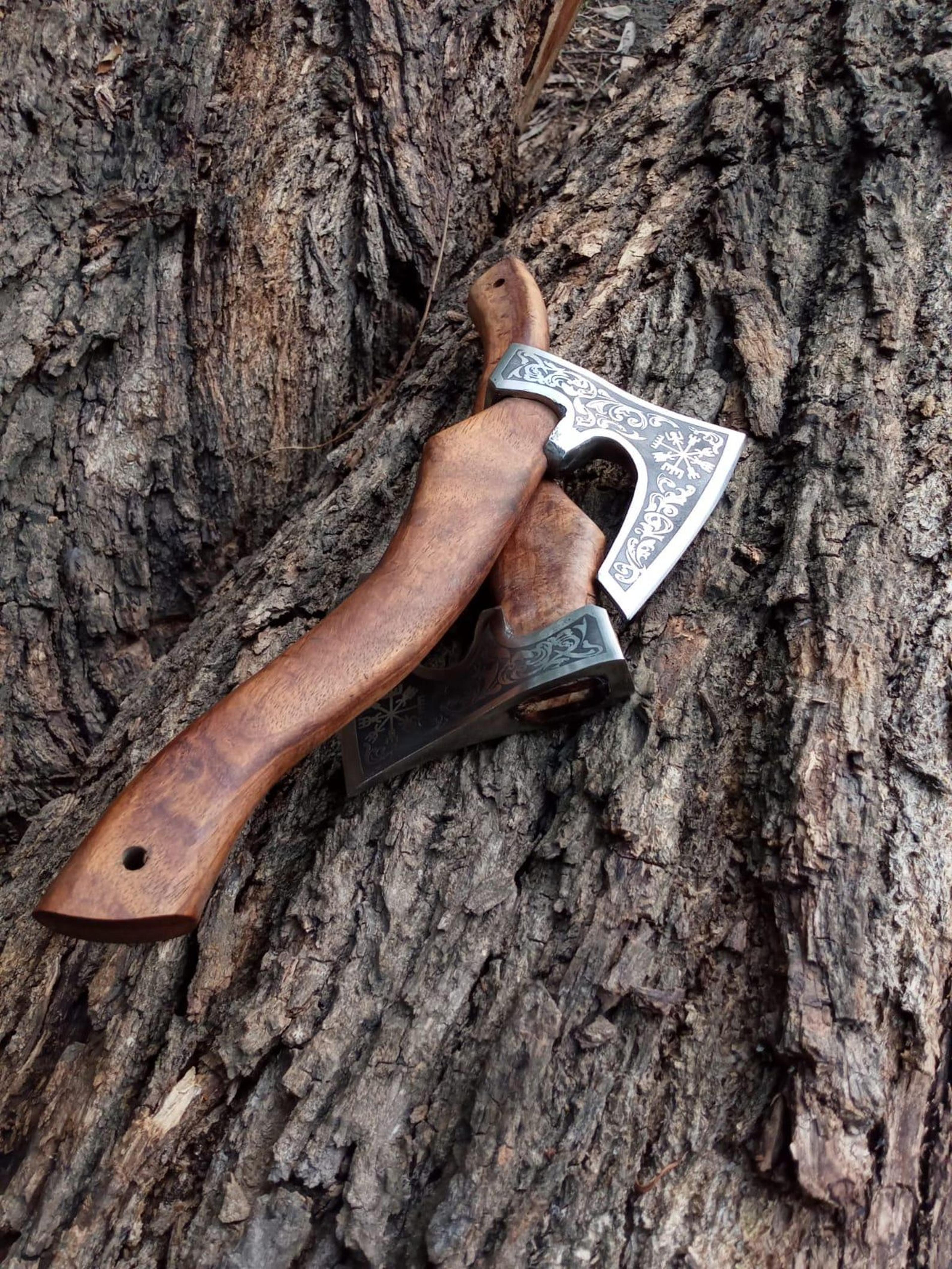 Custom Handmade Viking Steel Axe 10 Engraved Collectors Weapon With Leather Sheath  Premium C 5