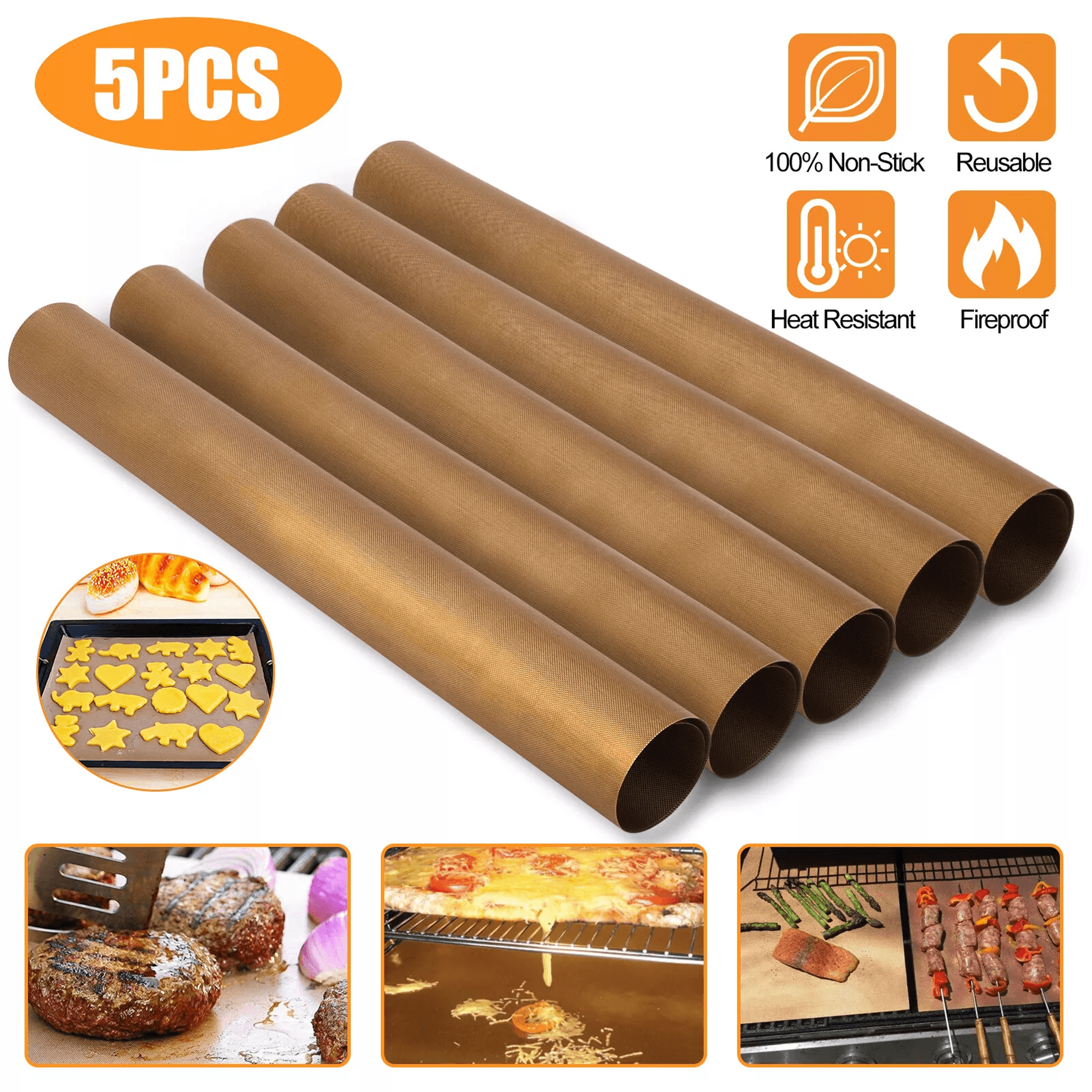 copper grill mats baking non-stick bbq pad, reusable cooking oven sheet liner for grills, stoves, and ovens, food grade