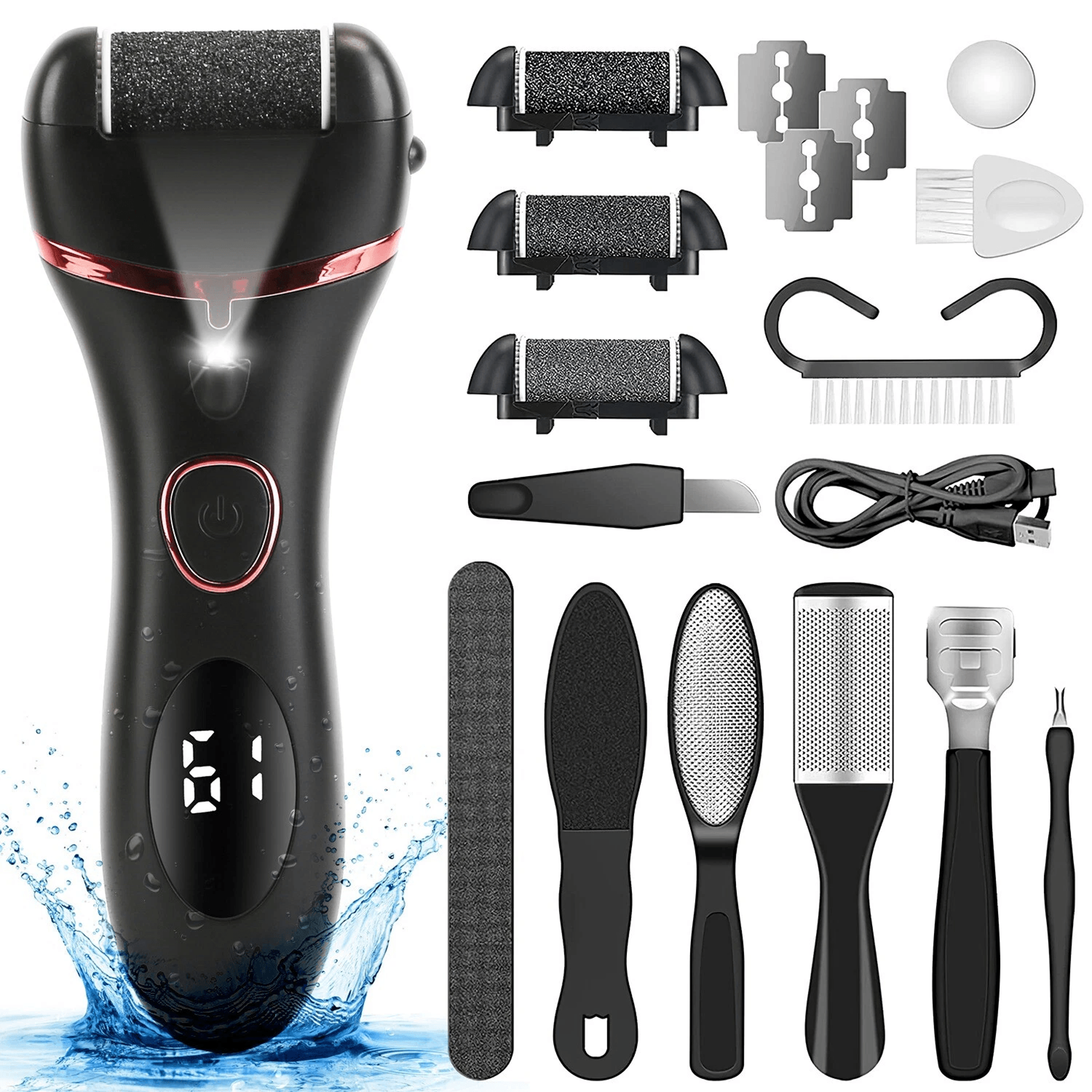 electric foot grinder file callus & dead skin remover pedicure tool, rechargeable kit for smooth feet at home
