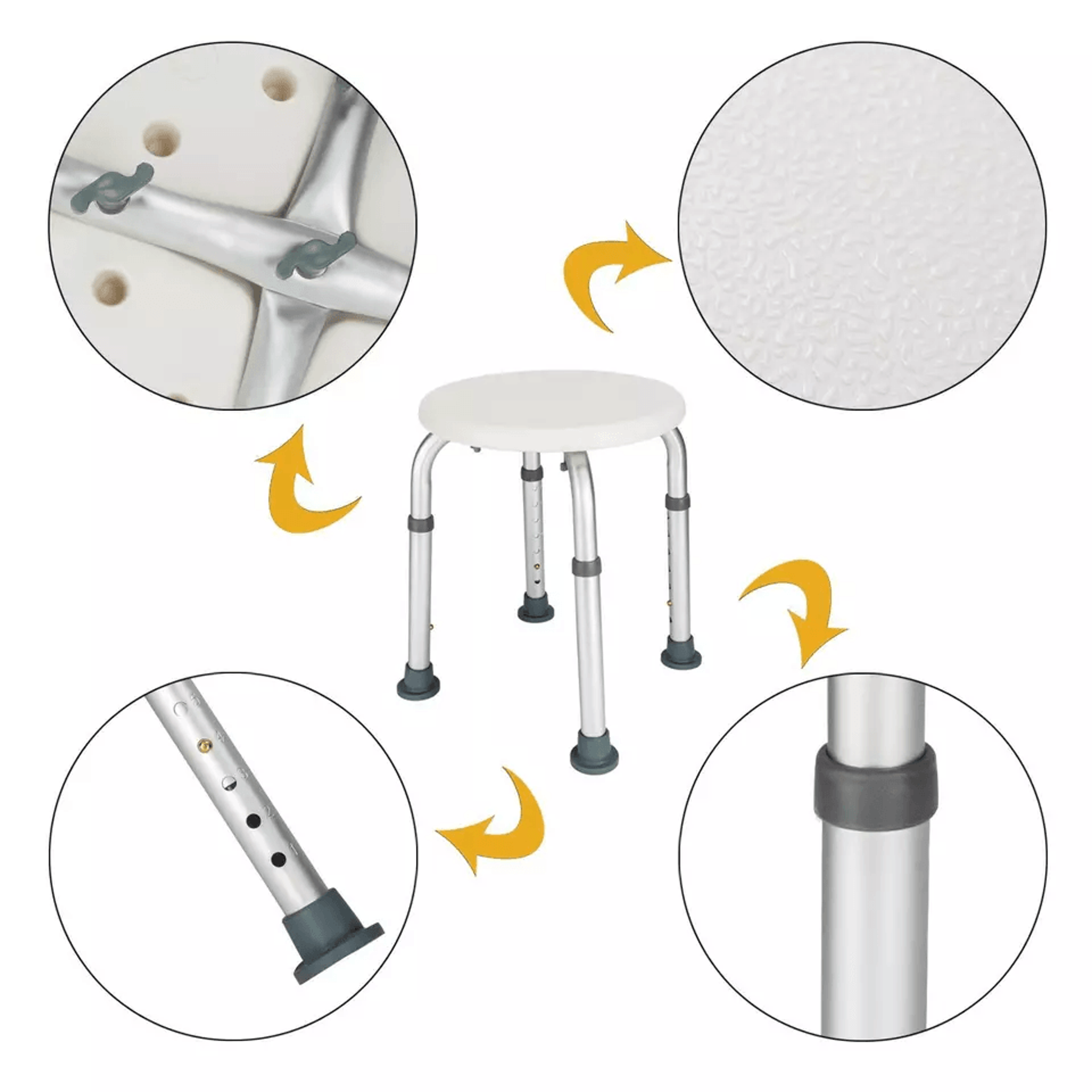 Adjustable Medical Shower Chair Round Bath Tub Bench Stool Seat 7Level Height AntiSkid CE  FDA Cert 1