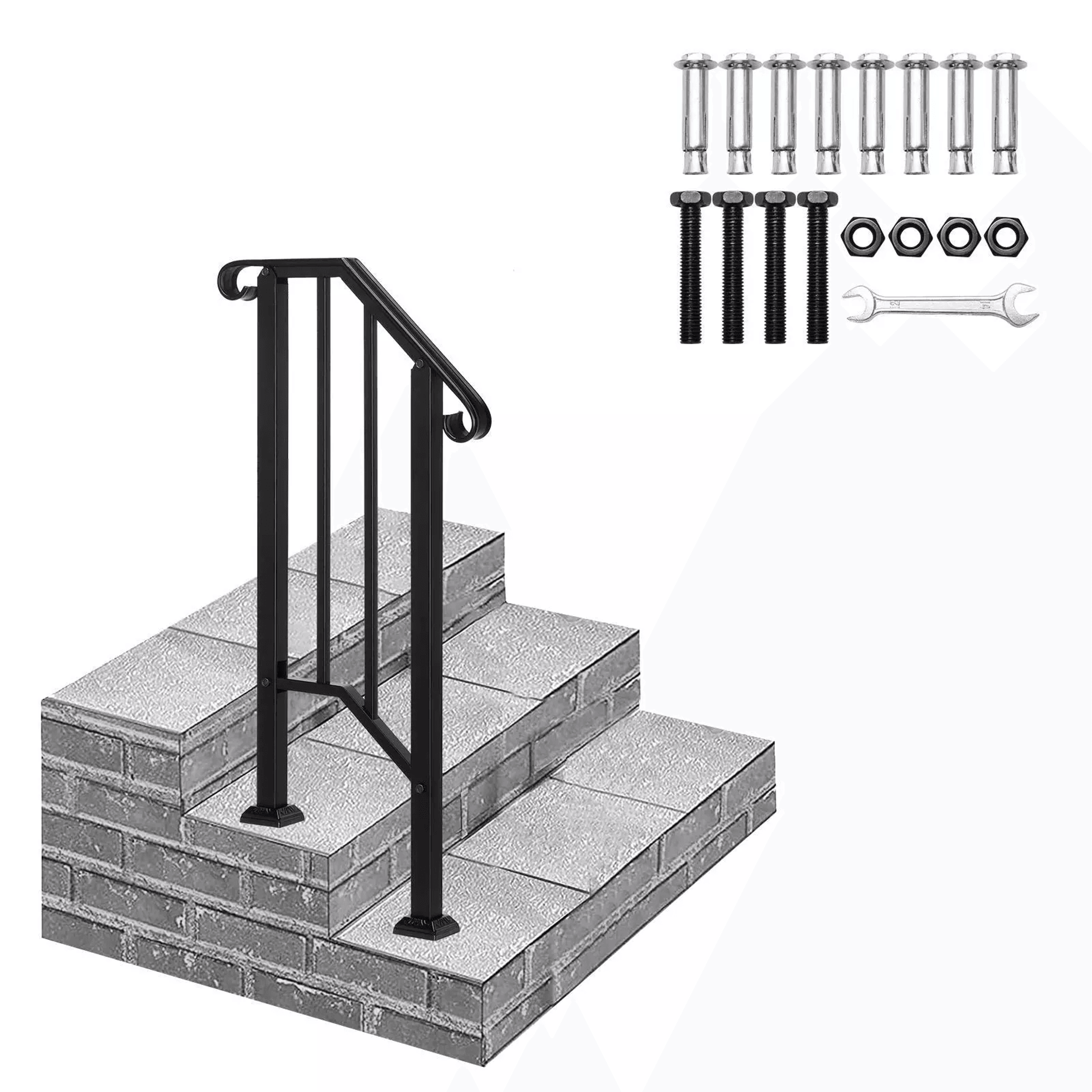 iron step handrail stair railing for 1-2 steps – outdoor deck hand rail, wrought iron safety support