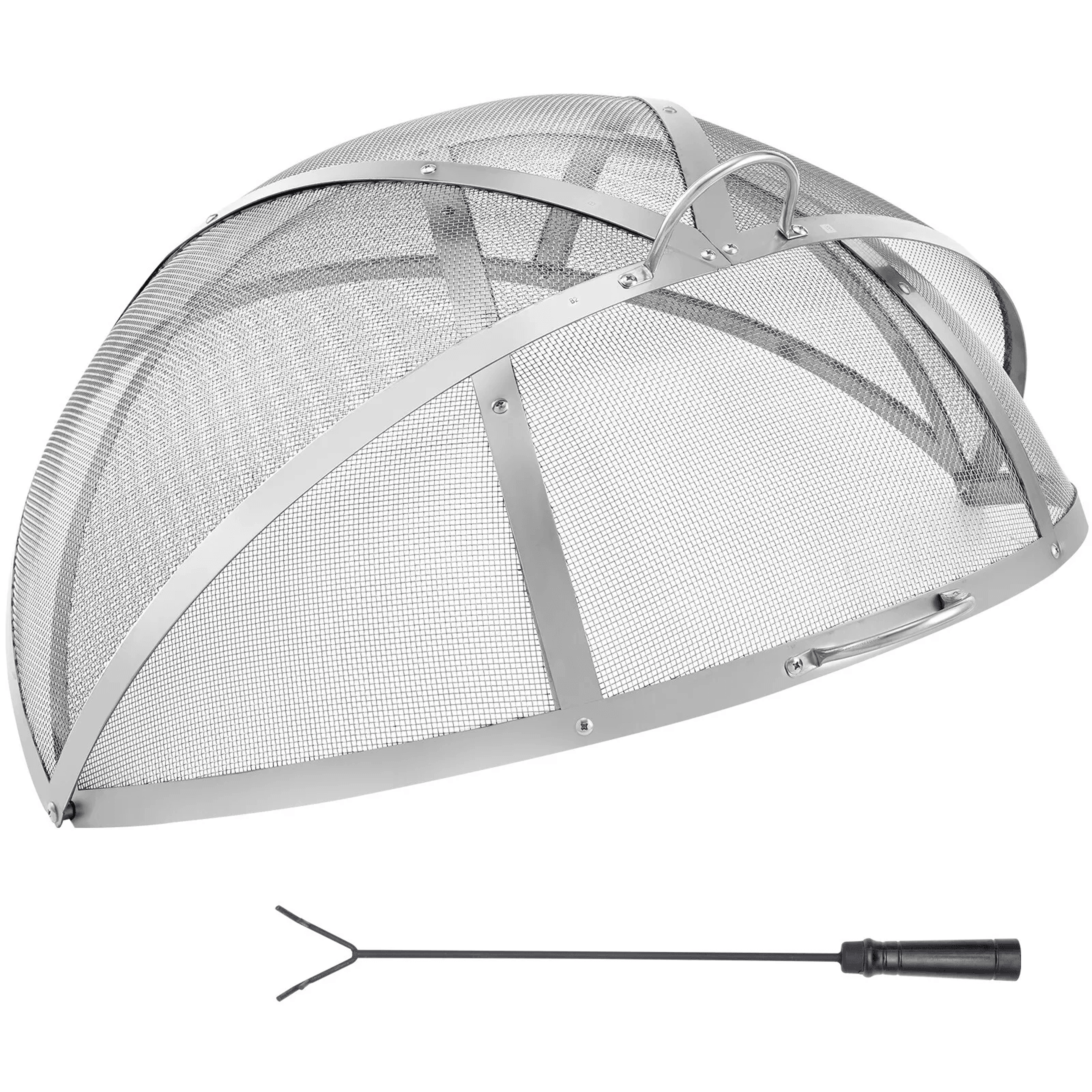stainless steel fire pit spark screen cover, round wood burning mesh lid with handles for outdoor safety