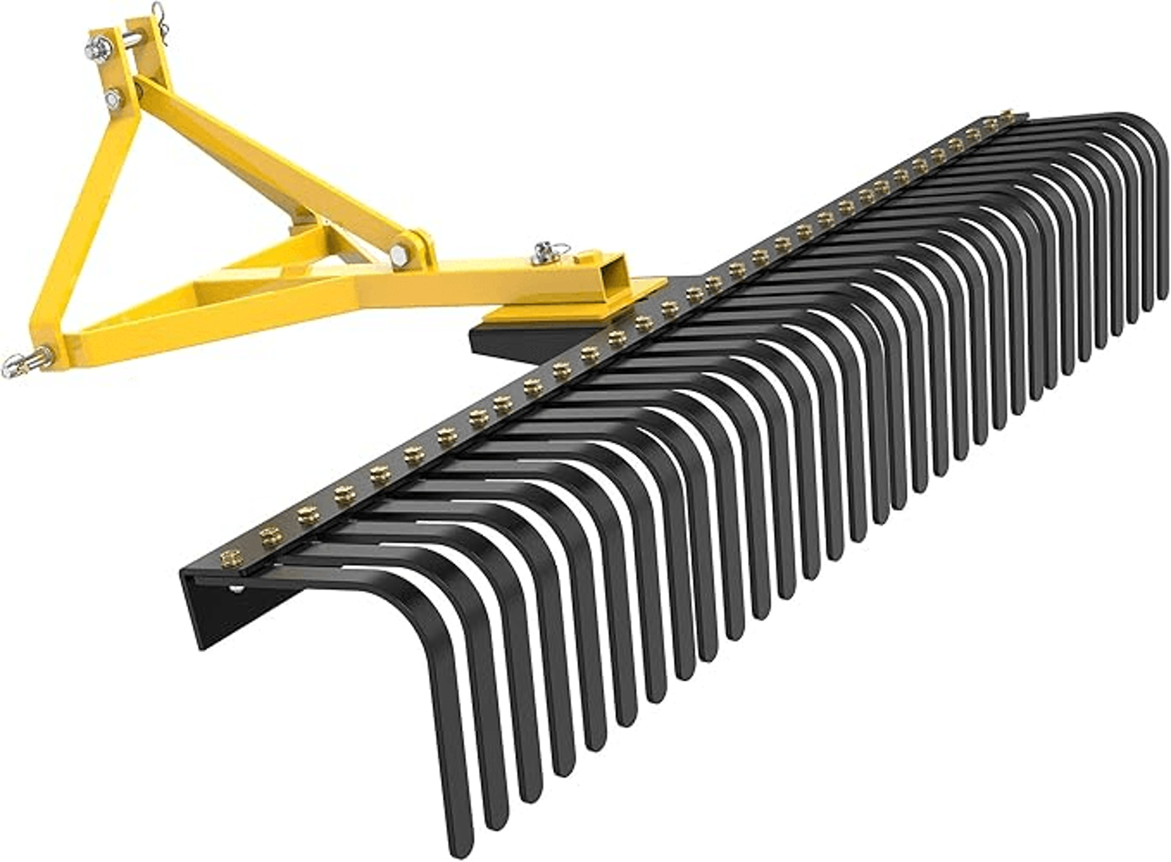 heavy-duty point landscape rock rake tractor attachment, soil, gravel, and lawn rake for category hitch