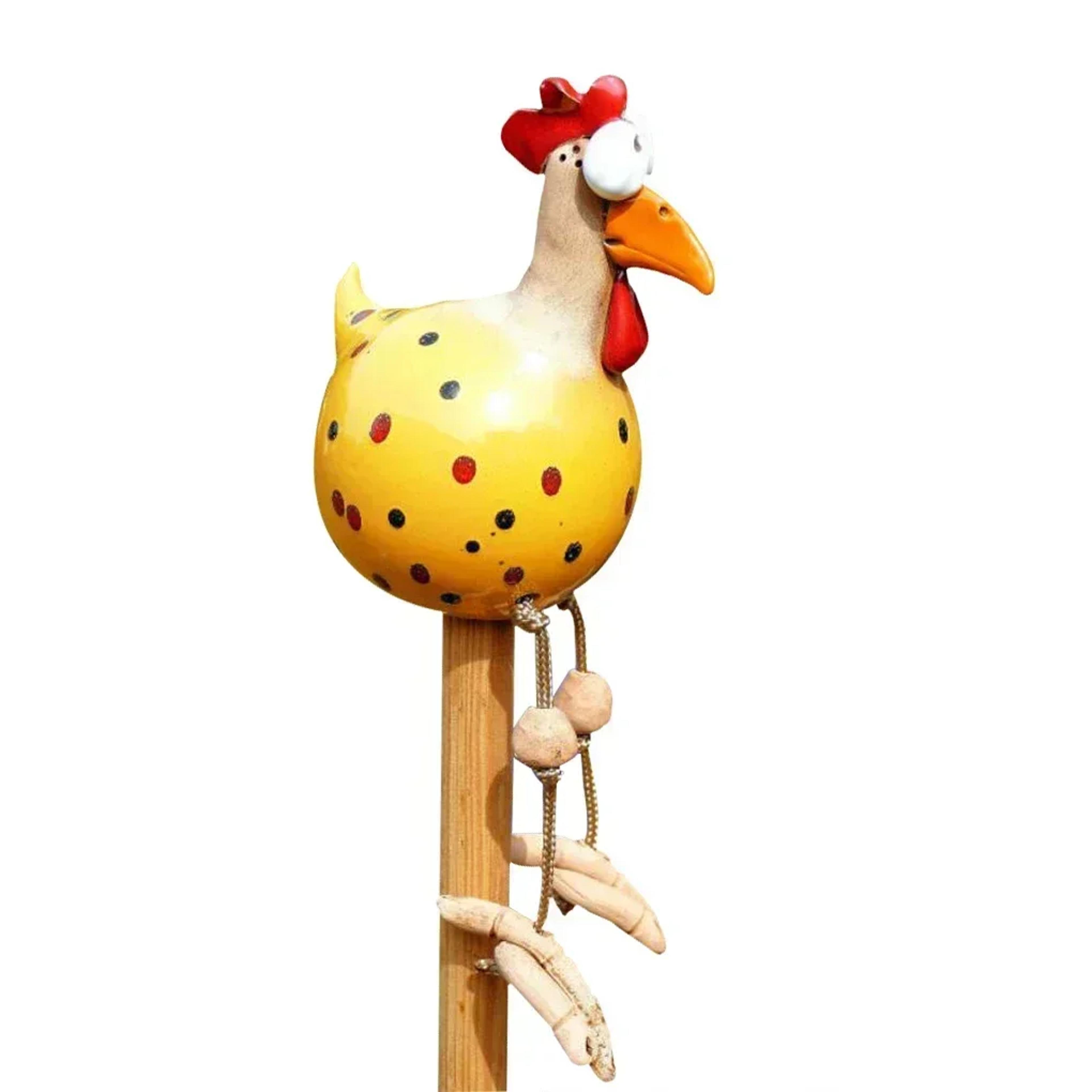 Funny Big Eyed Chicken Statue Long Foot Hen Sculpture For Garden Fence  Lawn Wooden Stake Decoratio 9