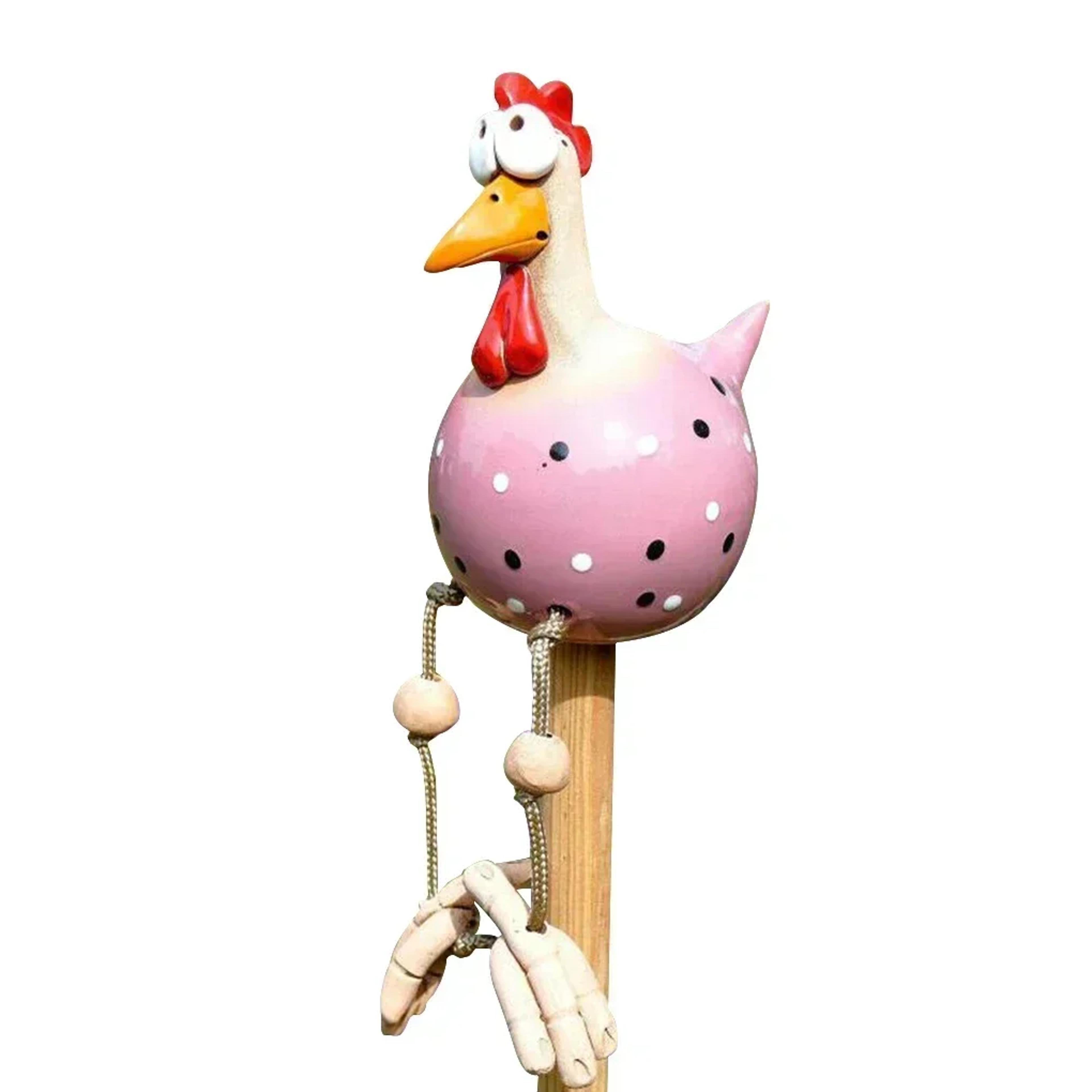 Funny Big Eyed Chicken Statue Long Foot Hen Sculpture For Garden Fence  Lawn Wooden Stake Decoratio 10