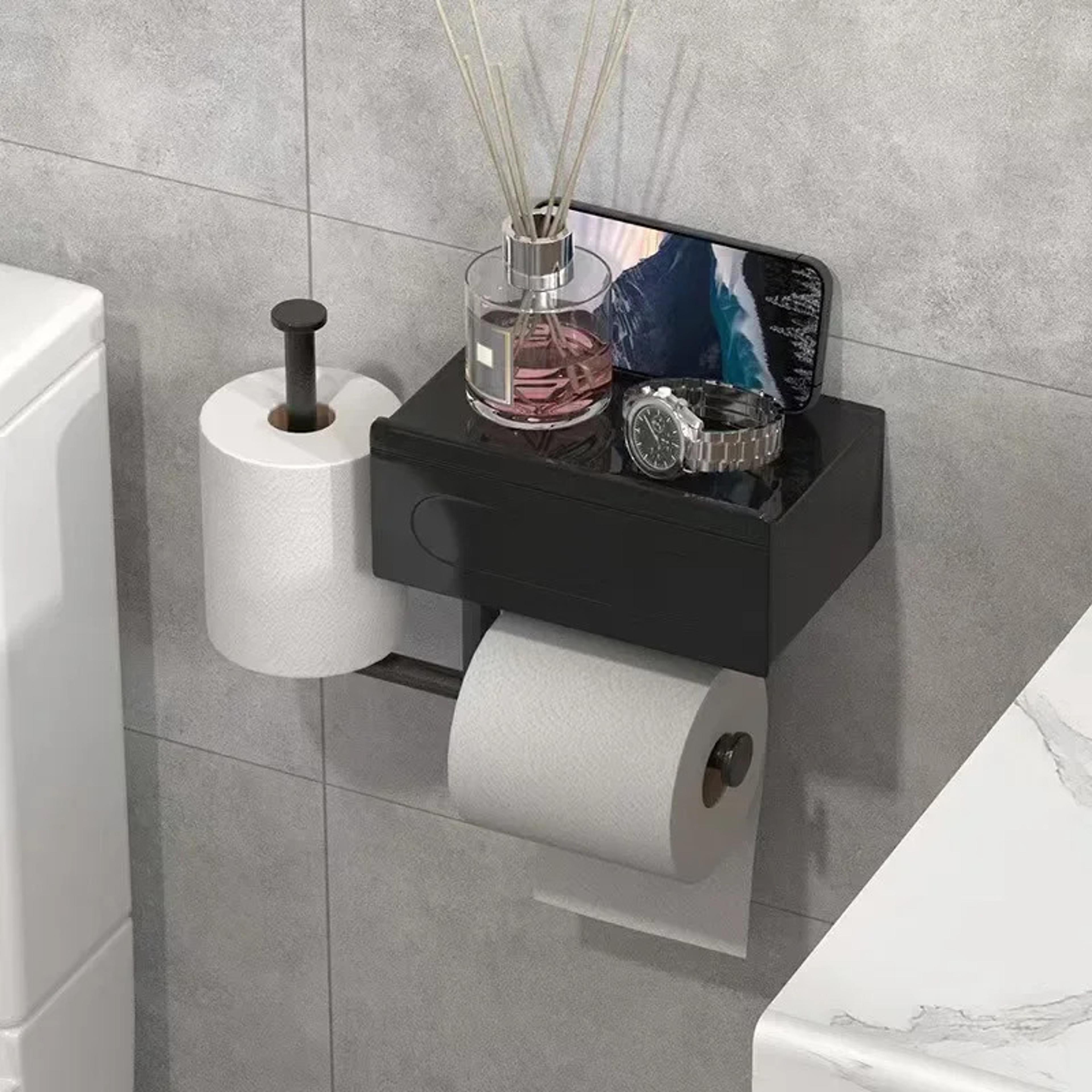 Aero Shelf Drill Free Toilet Paper Holder With Storage Shelf 3