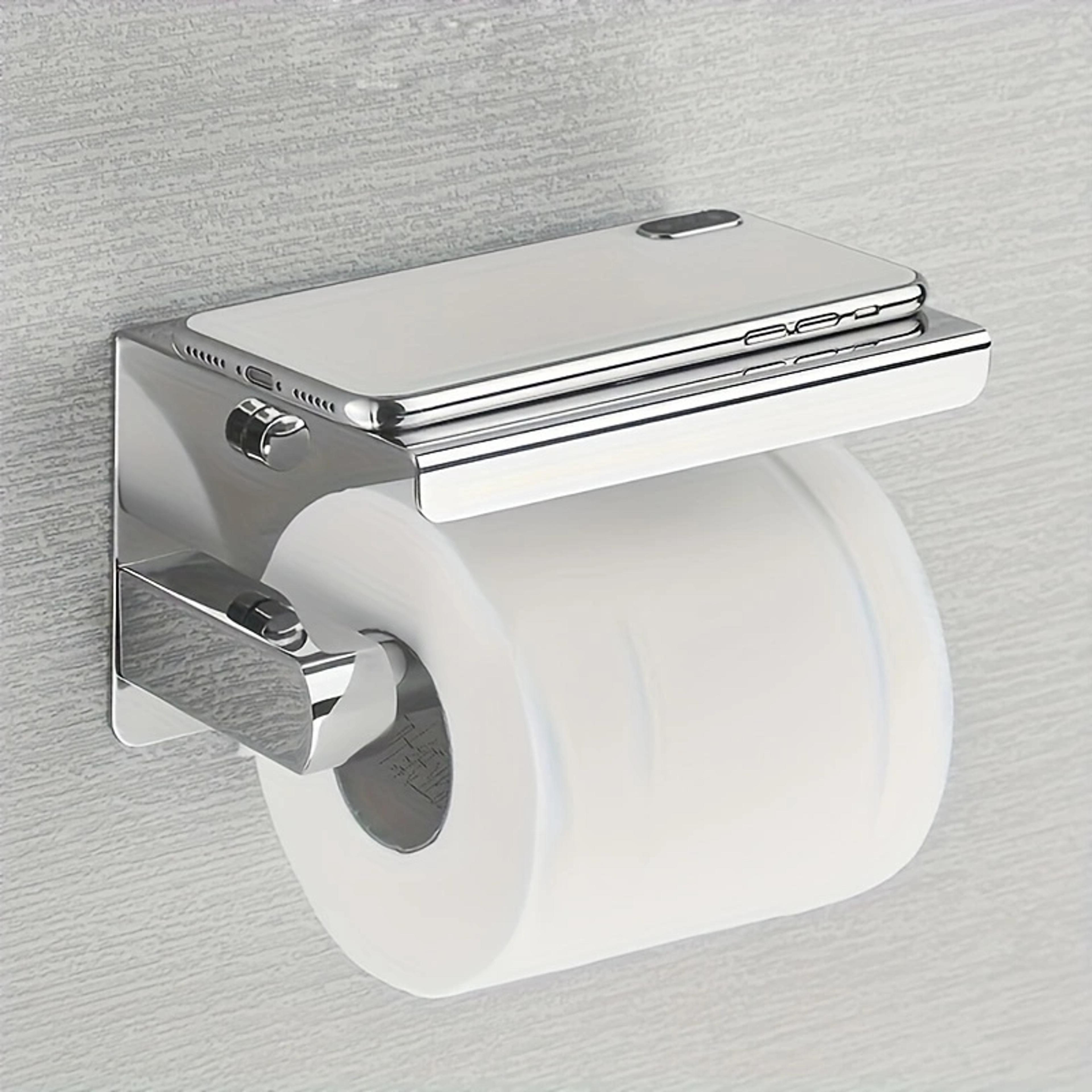 Premium Wall Mounted Stainless Steel Toilet Paper Holder With Phone Shelf  Bathroom Tissue Organize 3