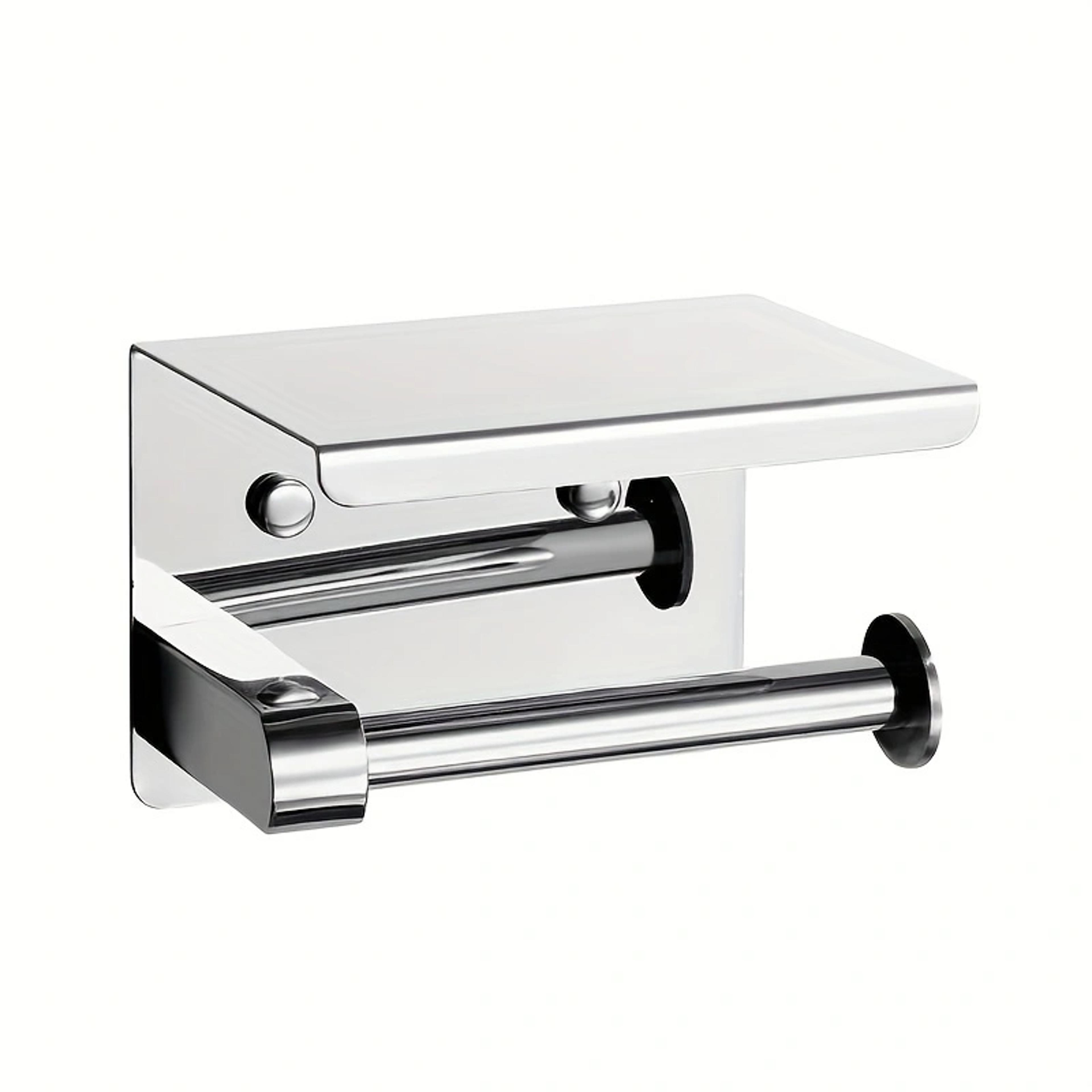 Premium Wall Mounted Stainless Steel Toilet Paper Holder With Phone Shelf  Bathroom Tissue Organize 5