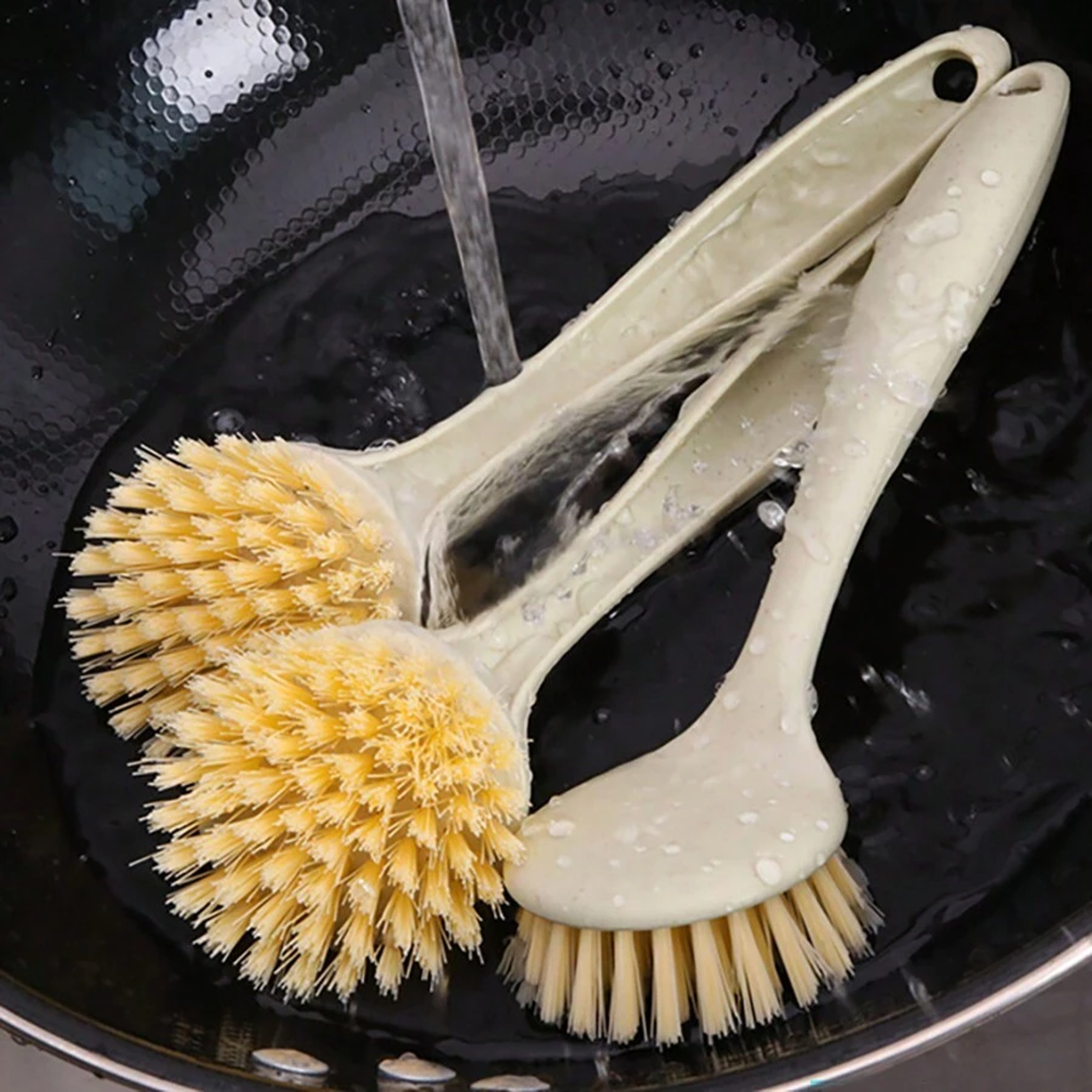 Premium Long Handle Kitchen Pan Cleaning Brush Oil Resistant Dish Scrubber Set 3